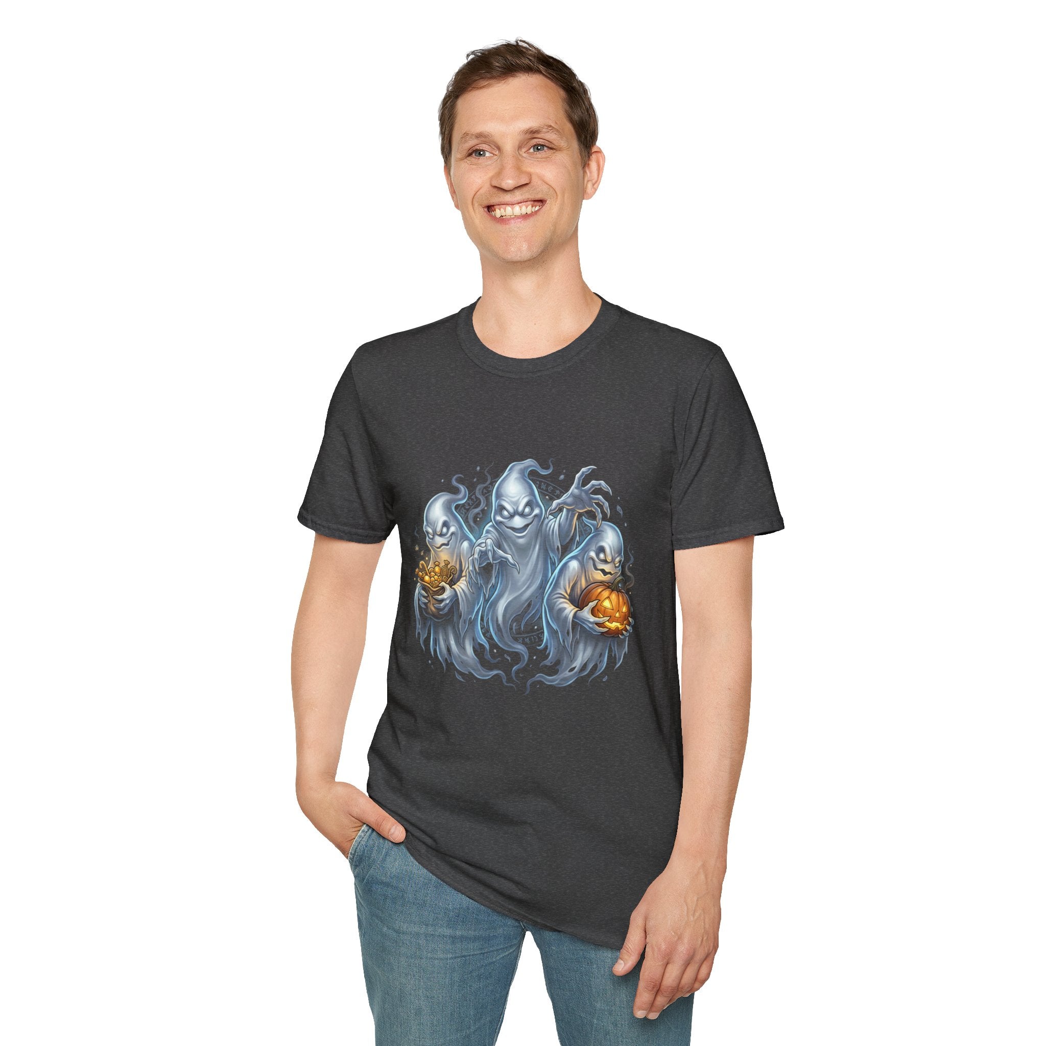 Three Menacing Ghosts Halloween Unisex Softstyle T-Shirt