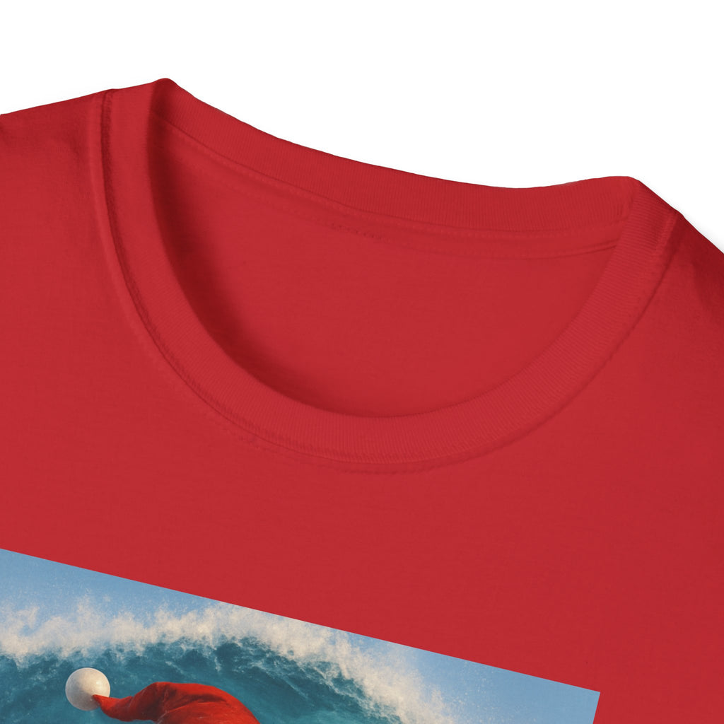 Santa Surfing T-Shirt — Retro Santa and Reindeer Surf Holiday Tee