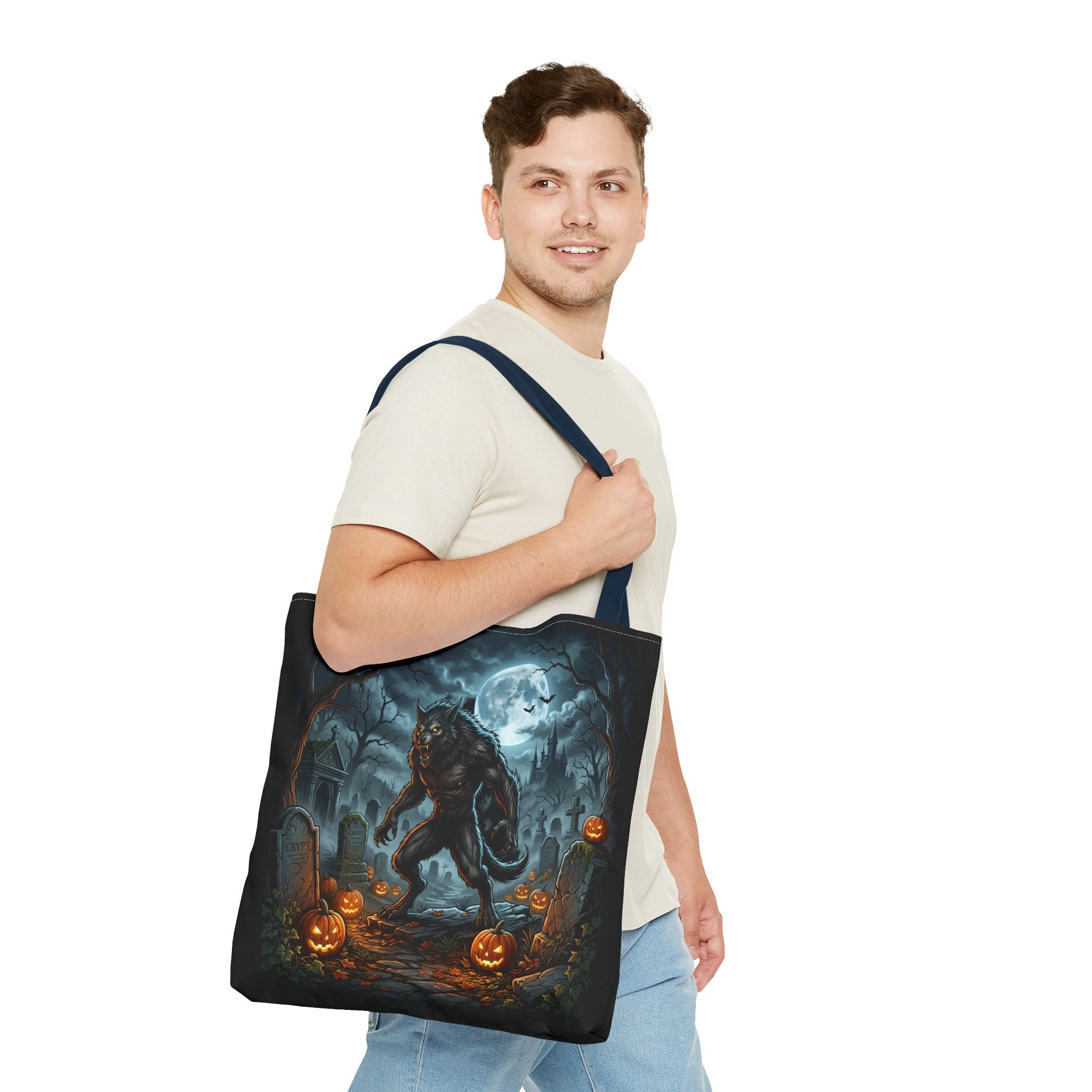Halloween Werewolf Tote Bag – Spooky Graveyard Pumpkin Night Market Tote
