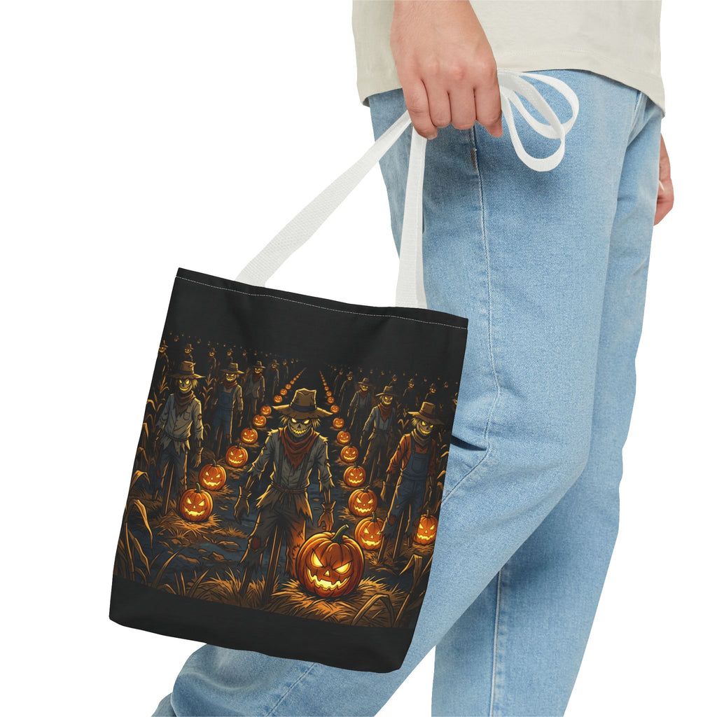 Halloween Scarecrow Parade Tote Bag – Spooky Pumpkin Field All-Over Print Tote