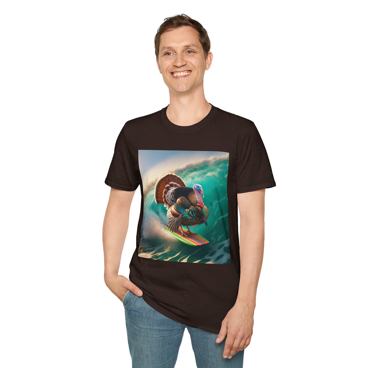 Majestic Surfing Turkey T-Shirt – Thanksgiving Wildlife Graphic Tee