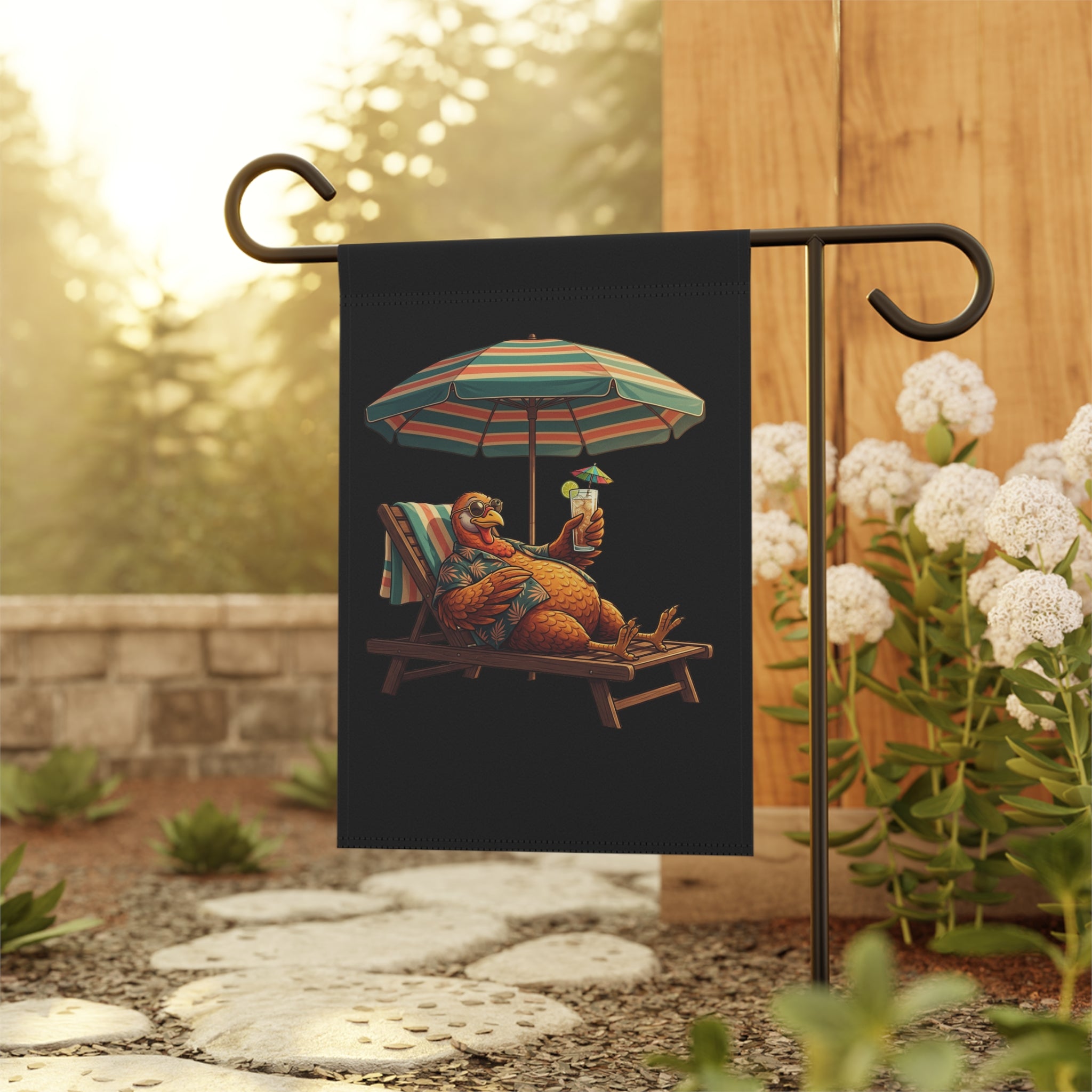 Garden Flag — Relaxed Turkey Lounging With Drink Garden & House Banner