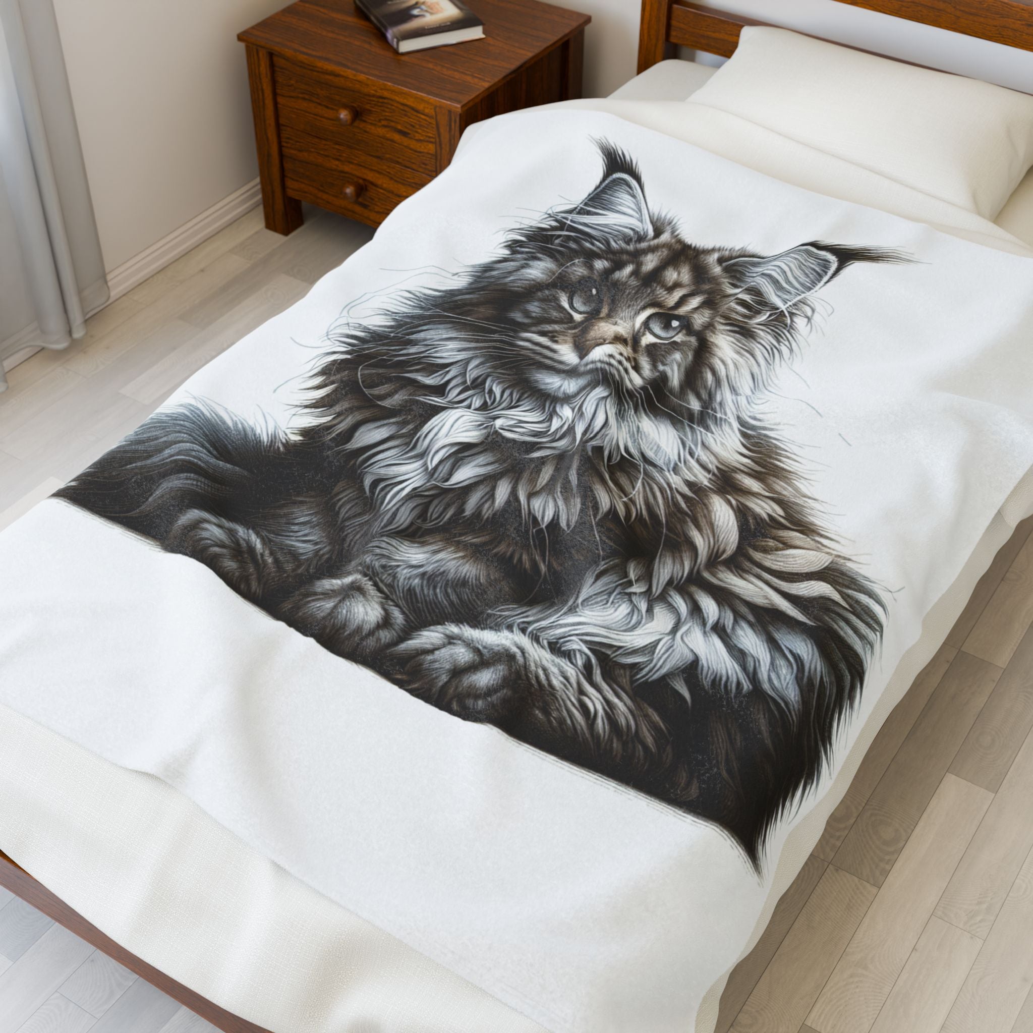 Velveteen Plush Blanket - Maine Coon Cat 3