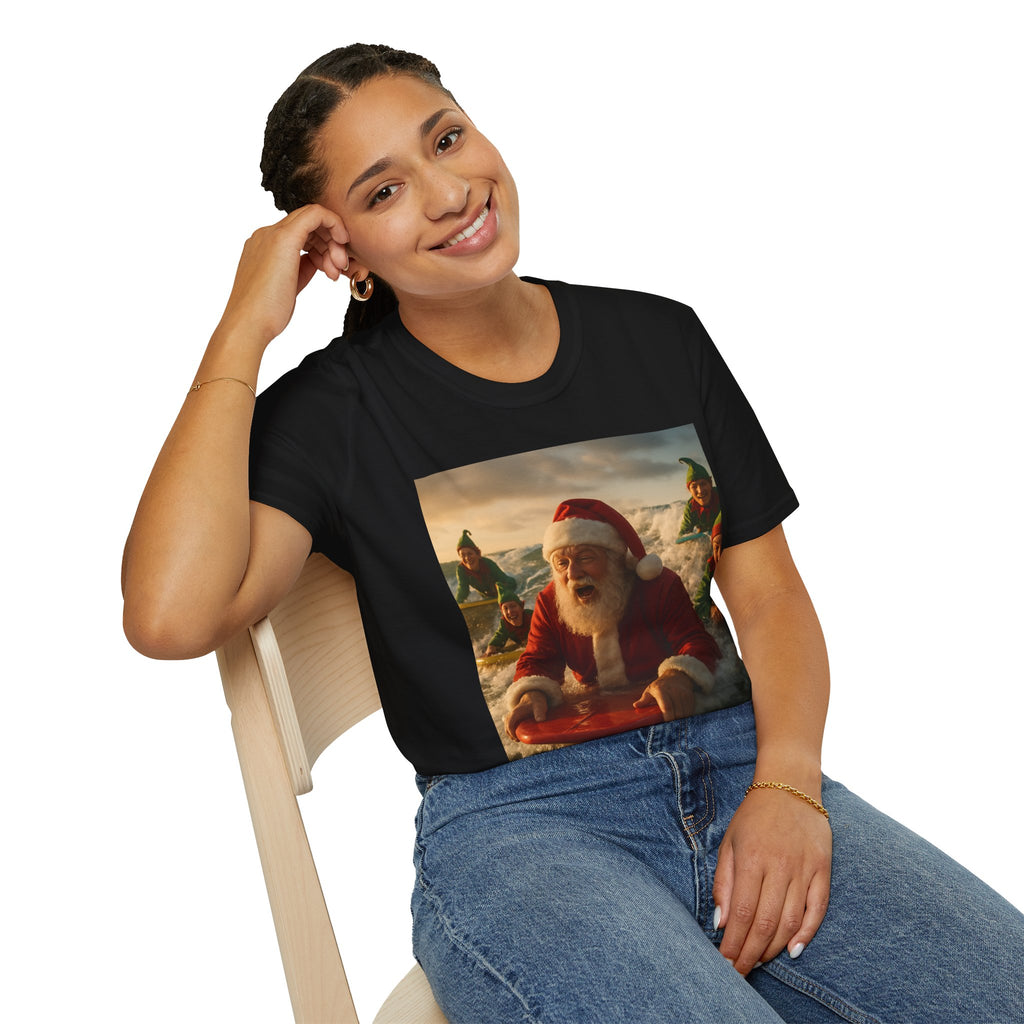 Santa Surfing T-Shirt — Funny Christmas Holiday Surf Santa Tee