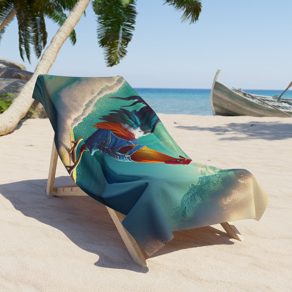 Rooster Surfing Beach Towel