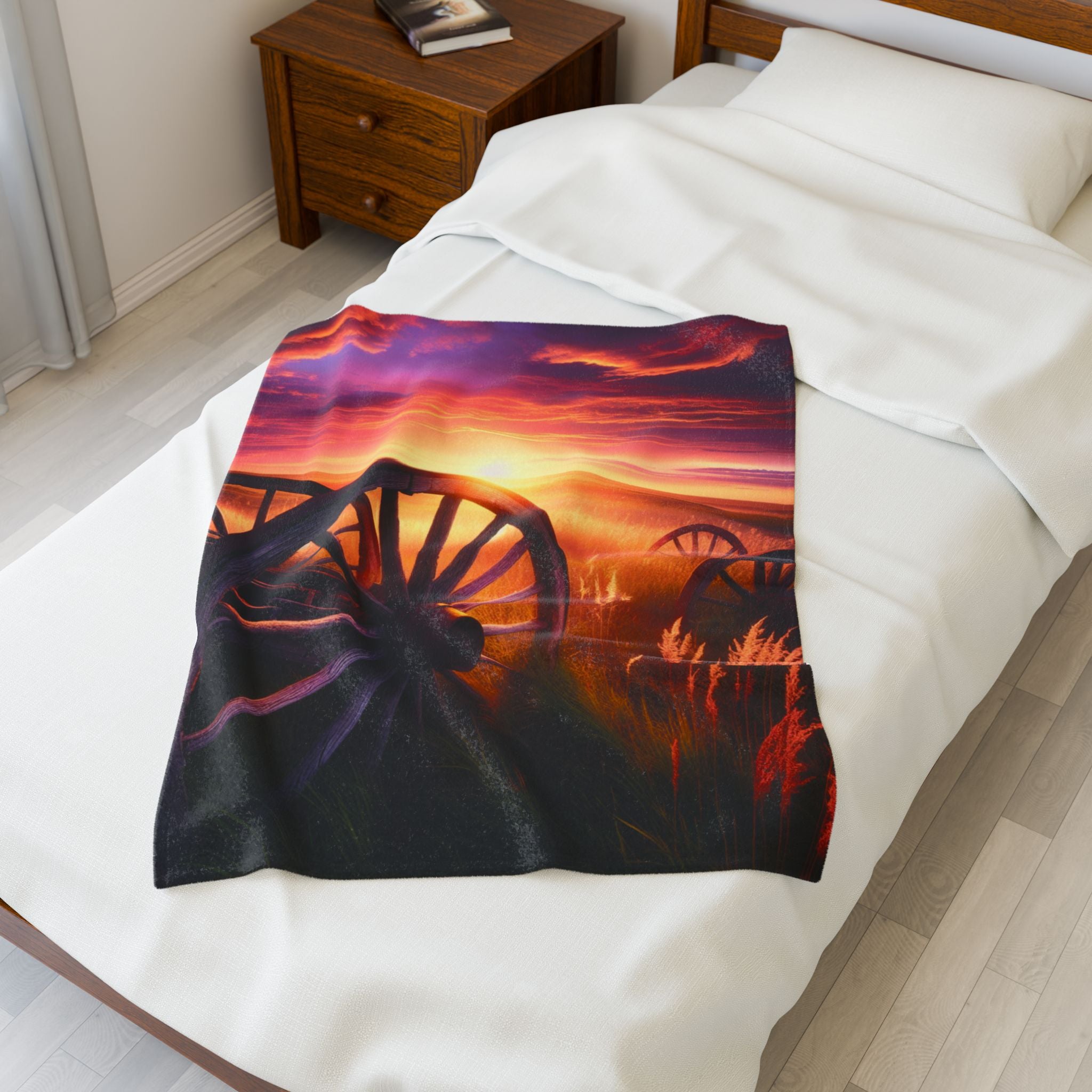Velveteen Plush Blanket - Wagon Wheels Sunset
