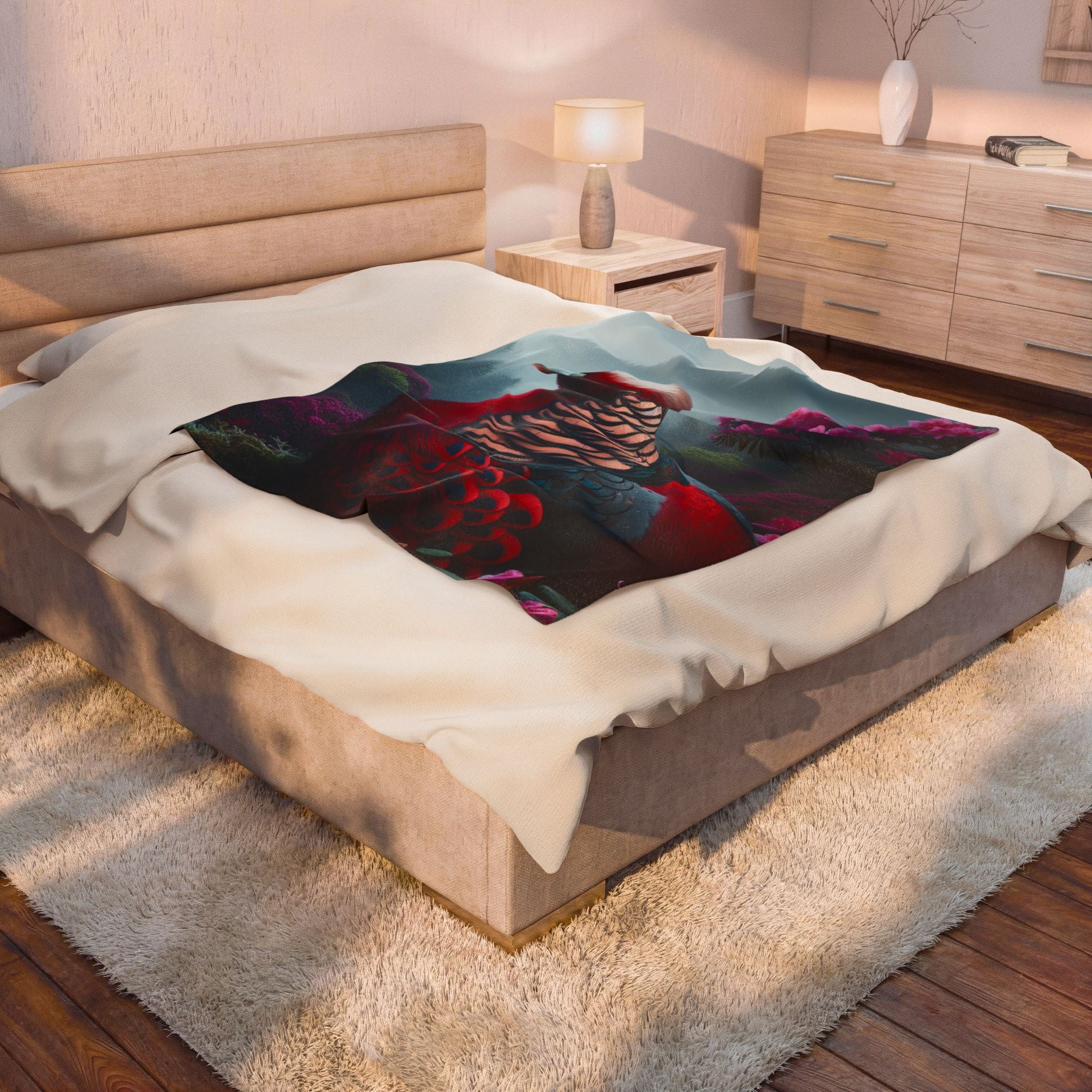 Colorful Bird II Velveteen Plush Blanket