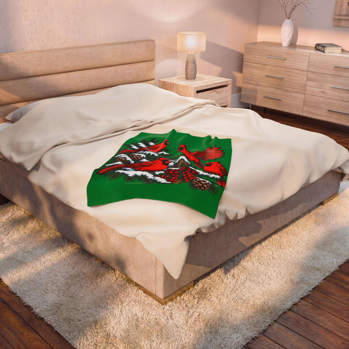Christmas Cardinal Velveteen Plush Blanket