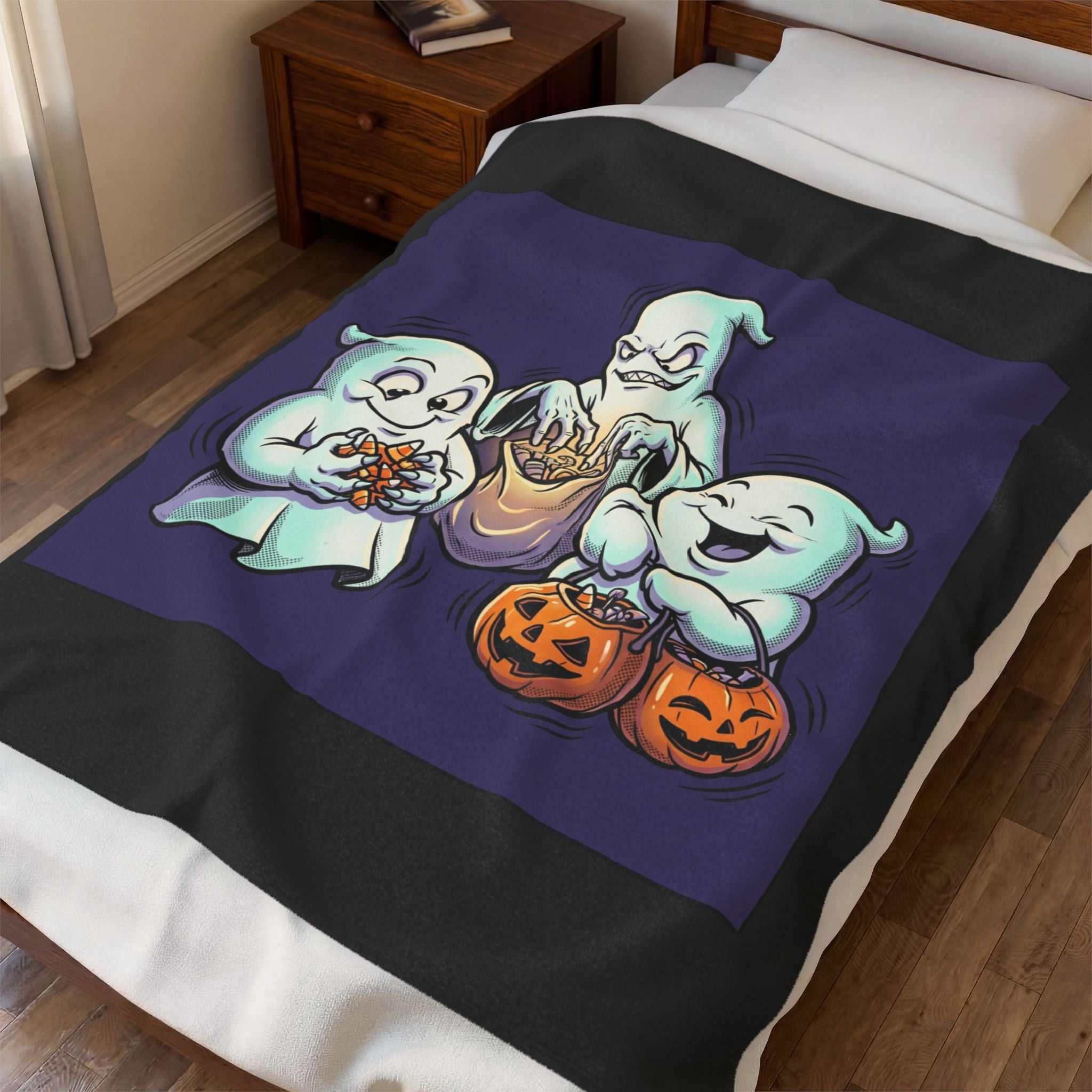 Three Ghosts Trick-or-Treat Halloween Velveteen Plush Blanket