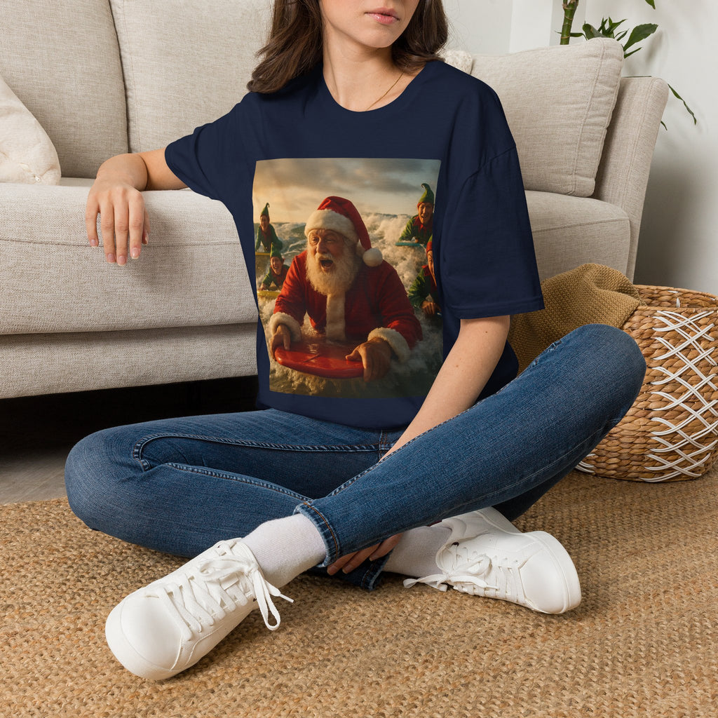 Santa Surfing T-Shirt — Funny Christmas Holiday Surf Santa Tee