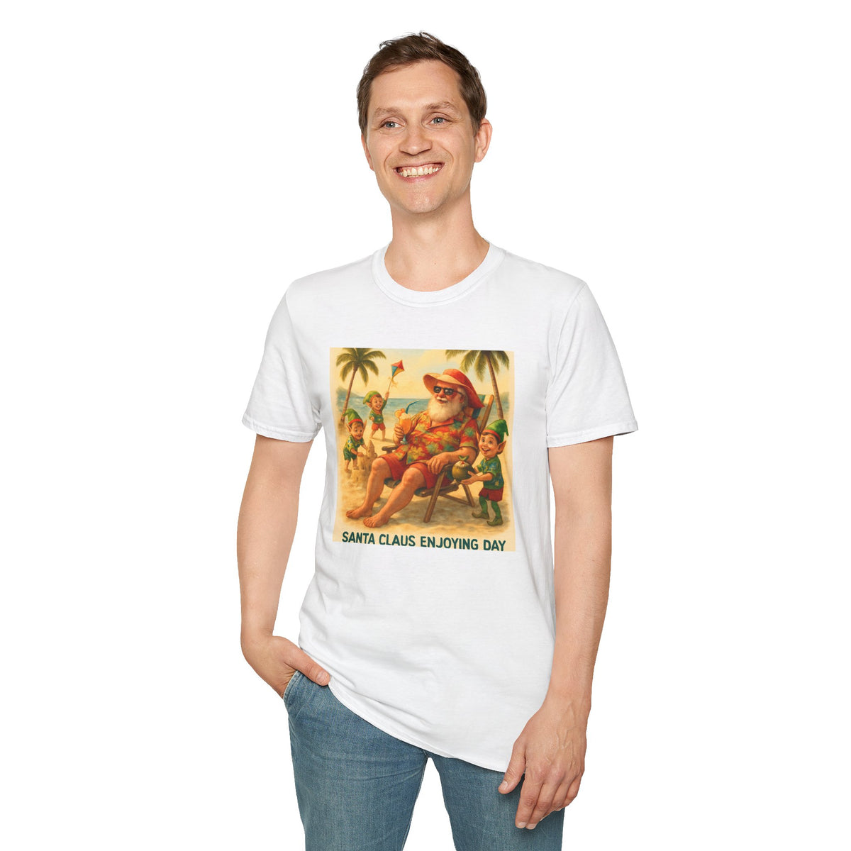 Santa Claus Enjoying Day T-Shirt – Retro Beach Holiday Tee