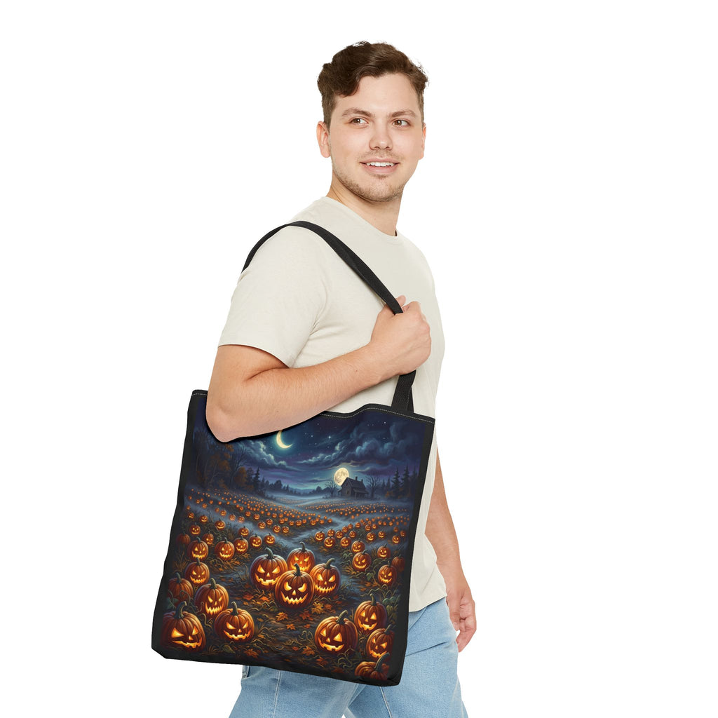 Halloween Pumpkin Patch Tote Bag — Spooky Night Jack-O'-Lantern Canvas Tote