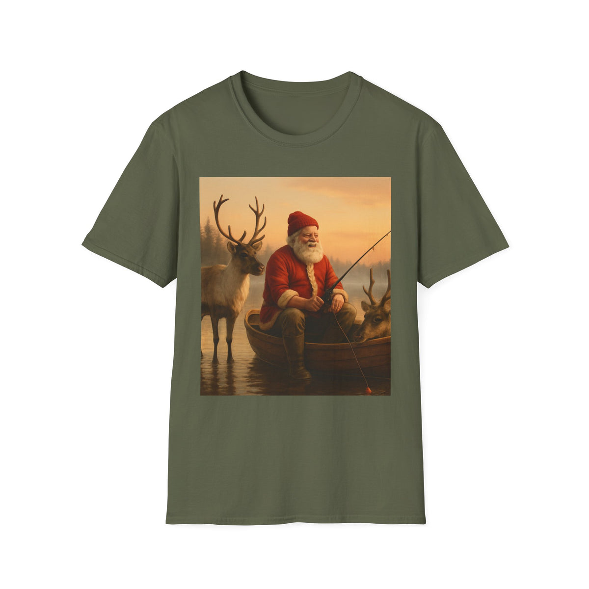 Santa Fishing with Reindeer T-Shirt