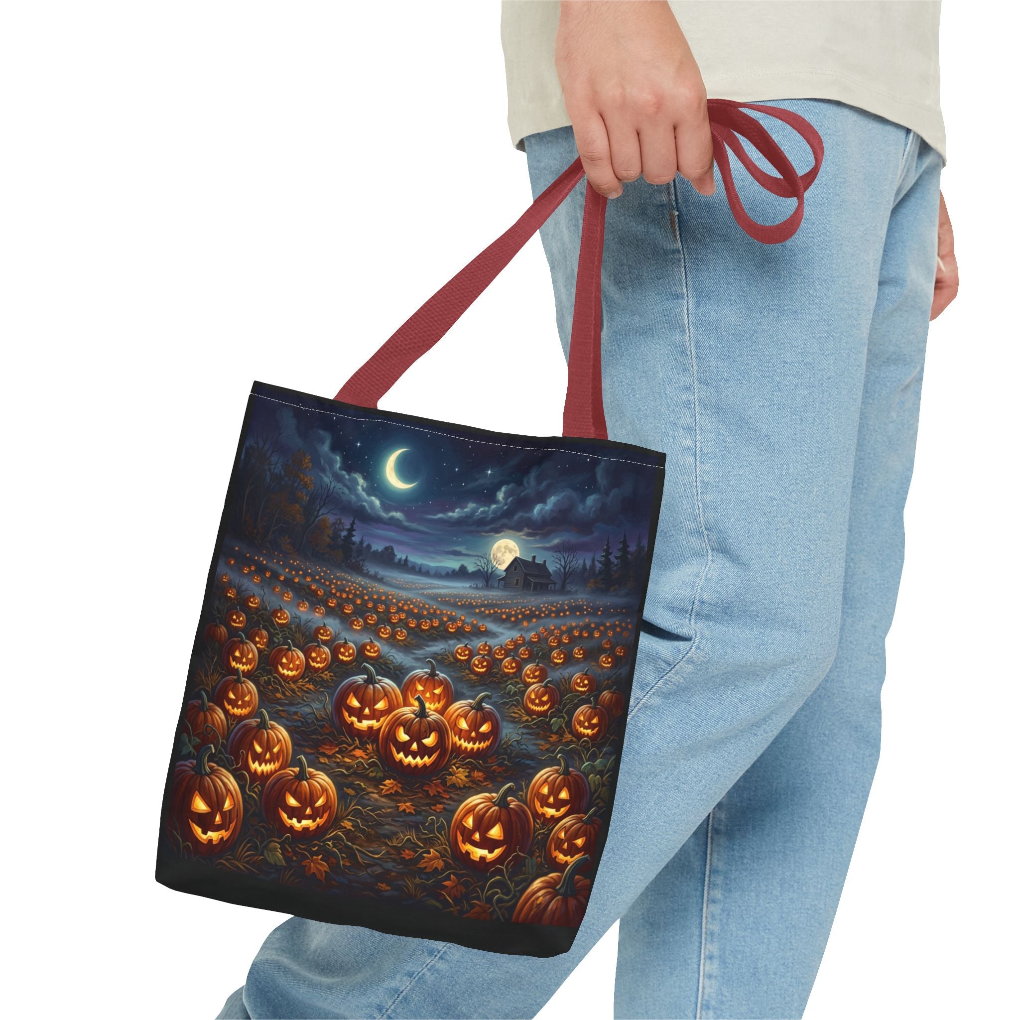 Halloween Pumpkin Patch Tote Bag — Spooky Night Jack-O'-Lantern Canvas Tote