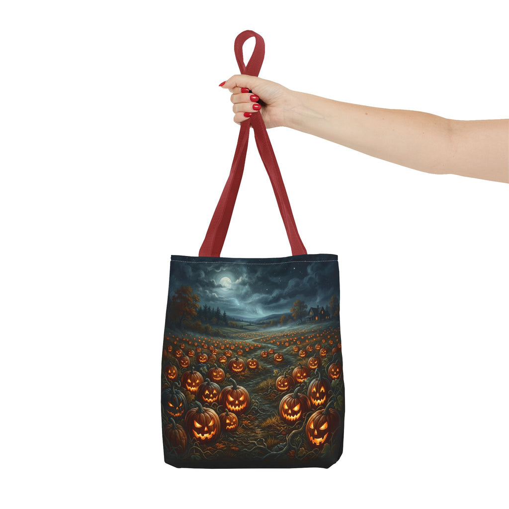 Halloween Pumpkin Field Tote Bag — Spooky Jack-O'-Lantern All-Over Print