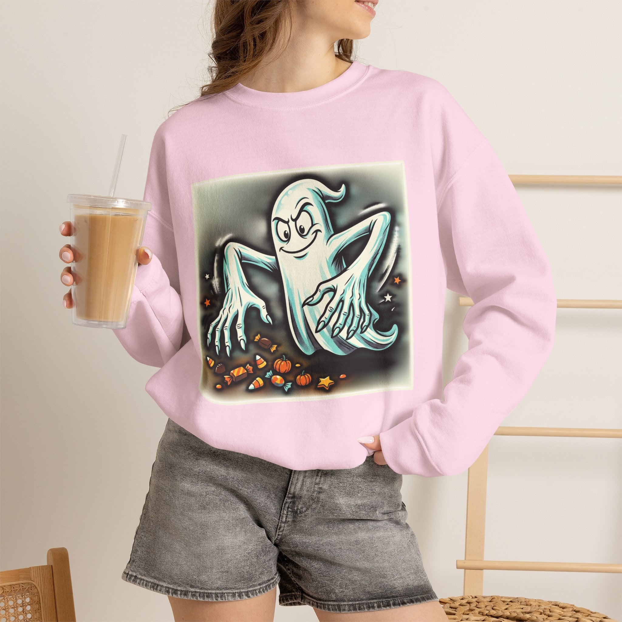 Vintage Candy Ghost Halloween Crewneck Sweatshirt