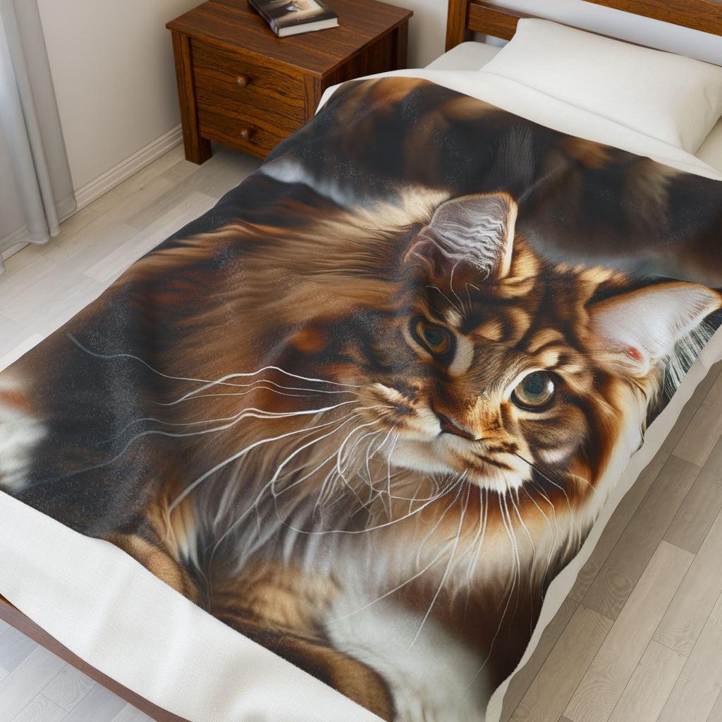 Velveteen Plush Blanket - Maine Coon Cat 2