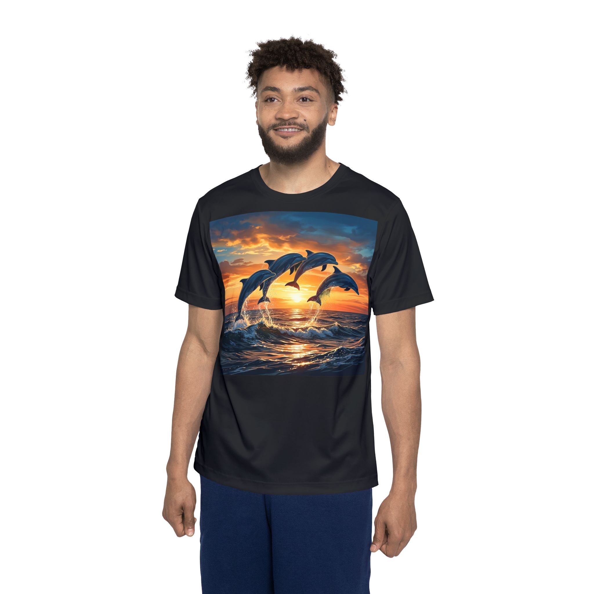 Dolphin Sunset Men’s Sports Jersey — Ocean Wave Athletic Tee