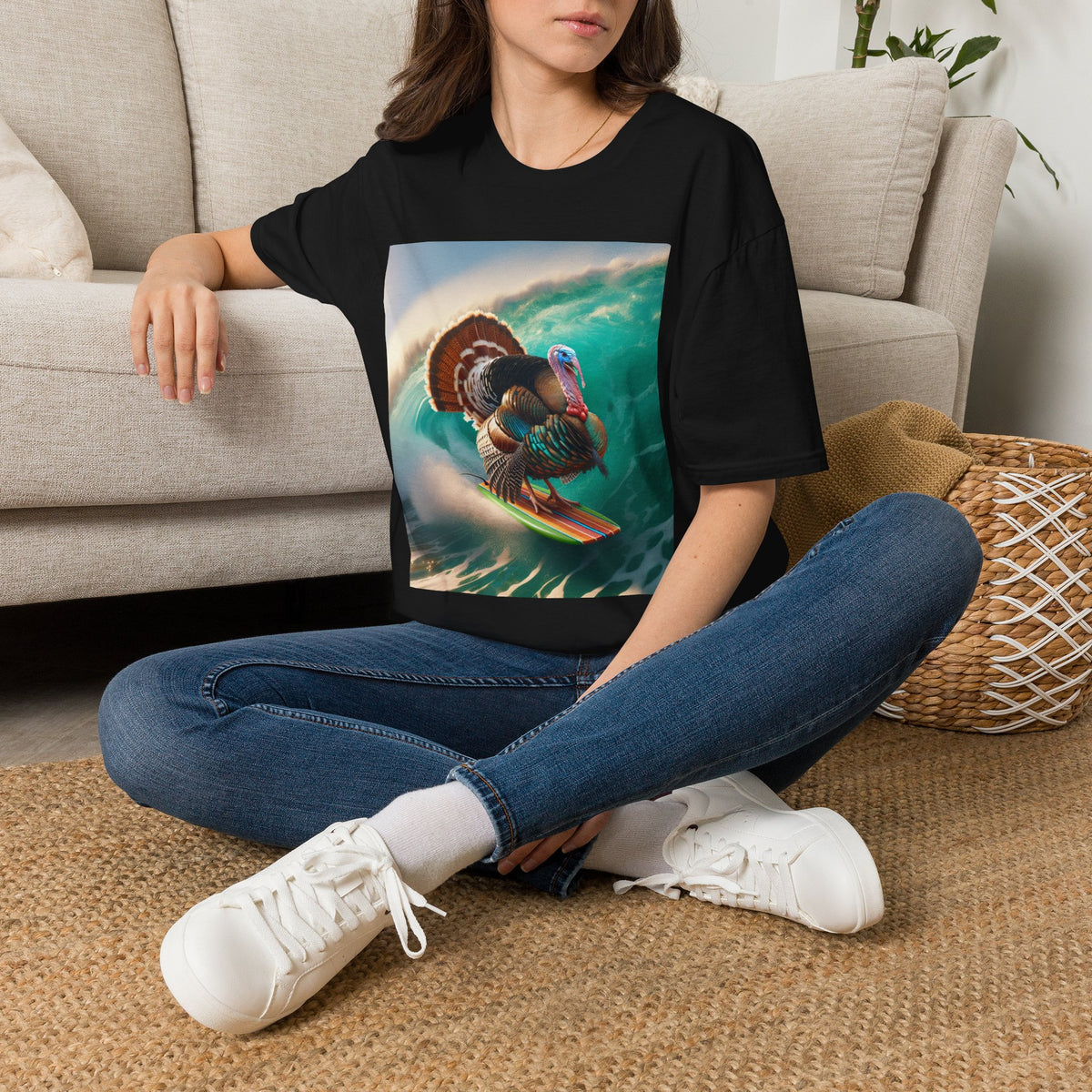 Majestic Surfing Turkey T-Shirt – Thanksgiving Wildlife Graphic Tee