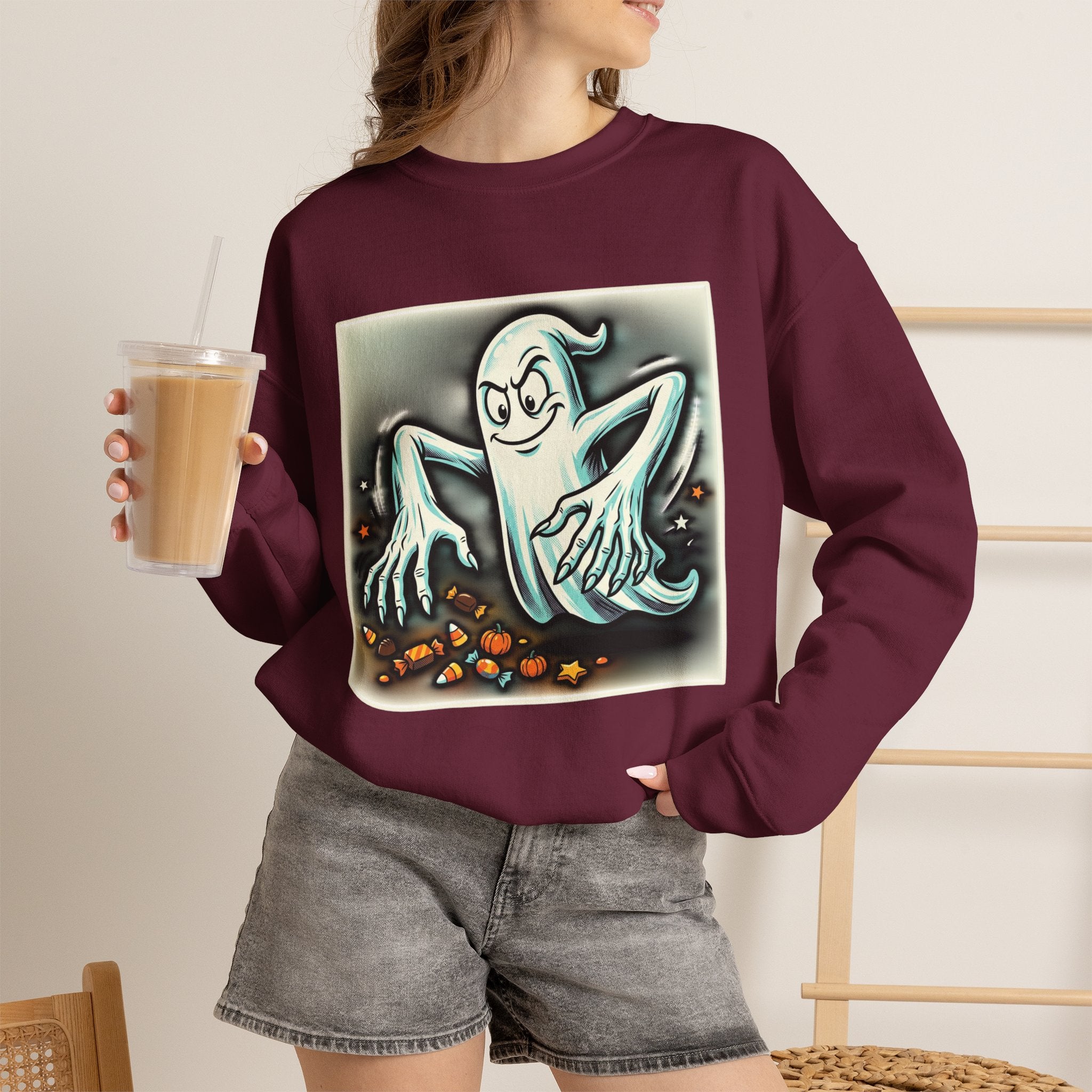 Vintage Candy Ghost Halloween Crewneck Sweatshirt