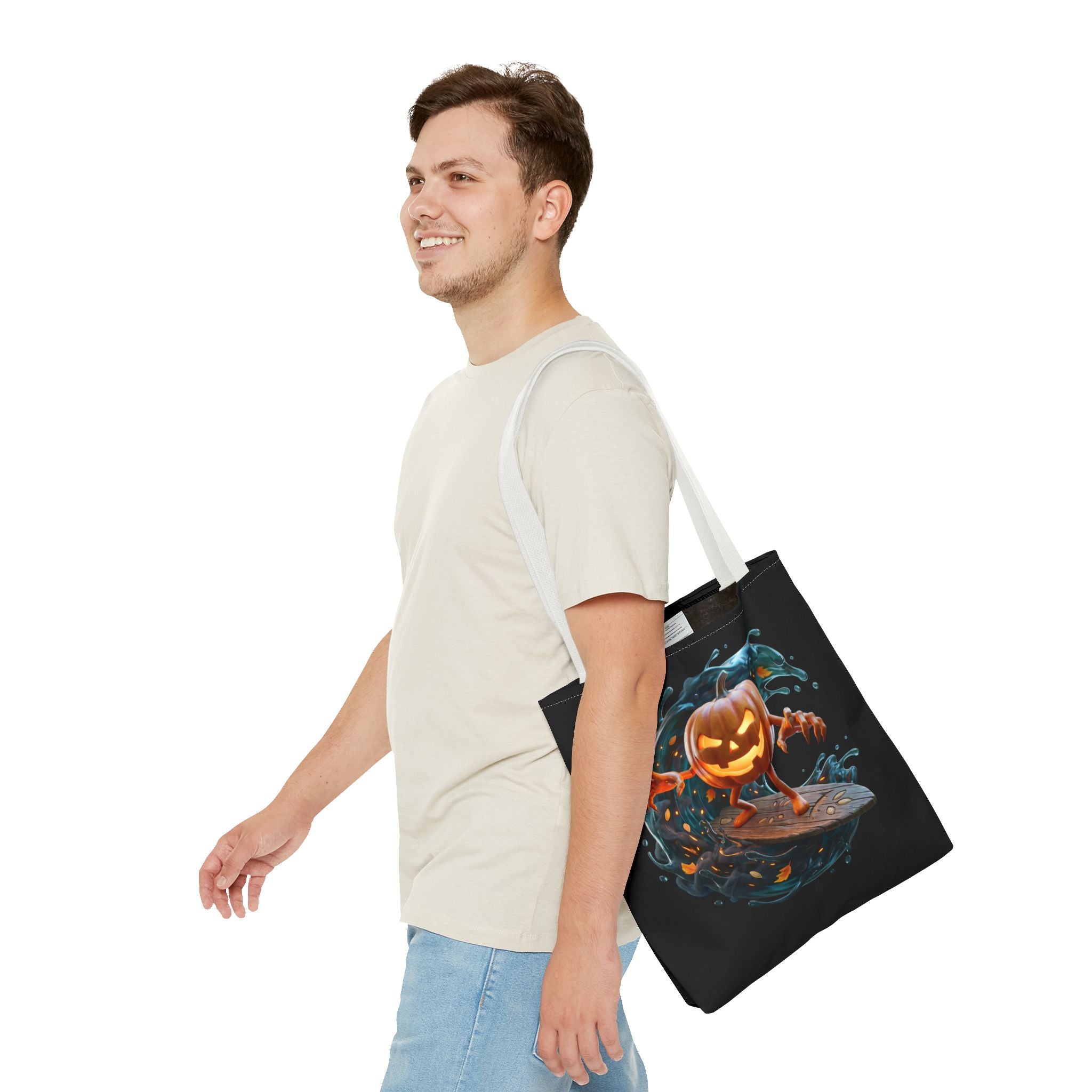 Halloween Pumpkin Surf Tote Bag — Spooky Jack-O'-Lantern Surfing Beach Tote