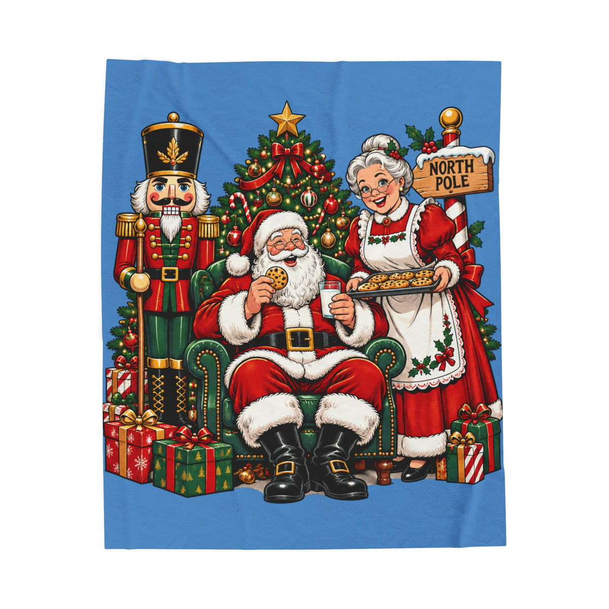 Santa Claus, Mrs. Claus & Nutcracker Christmas Velveteen Plush Blanket