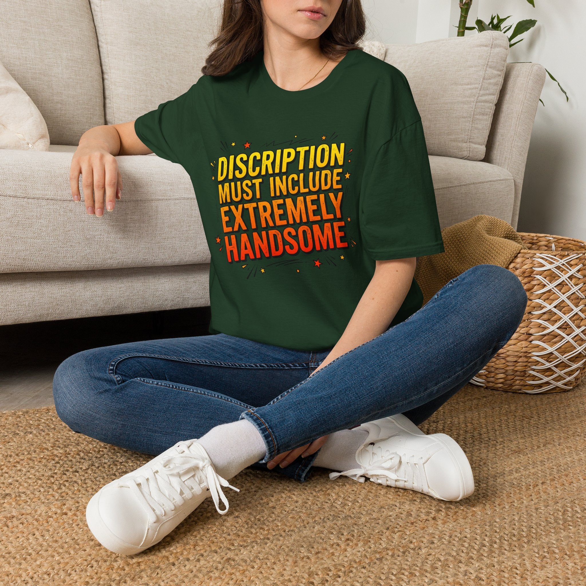 T-Shirt — “Description Must Include Extremely Handsome” Retro Comic Graphic Tee