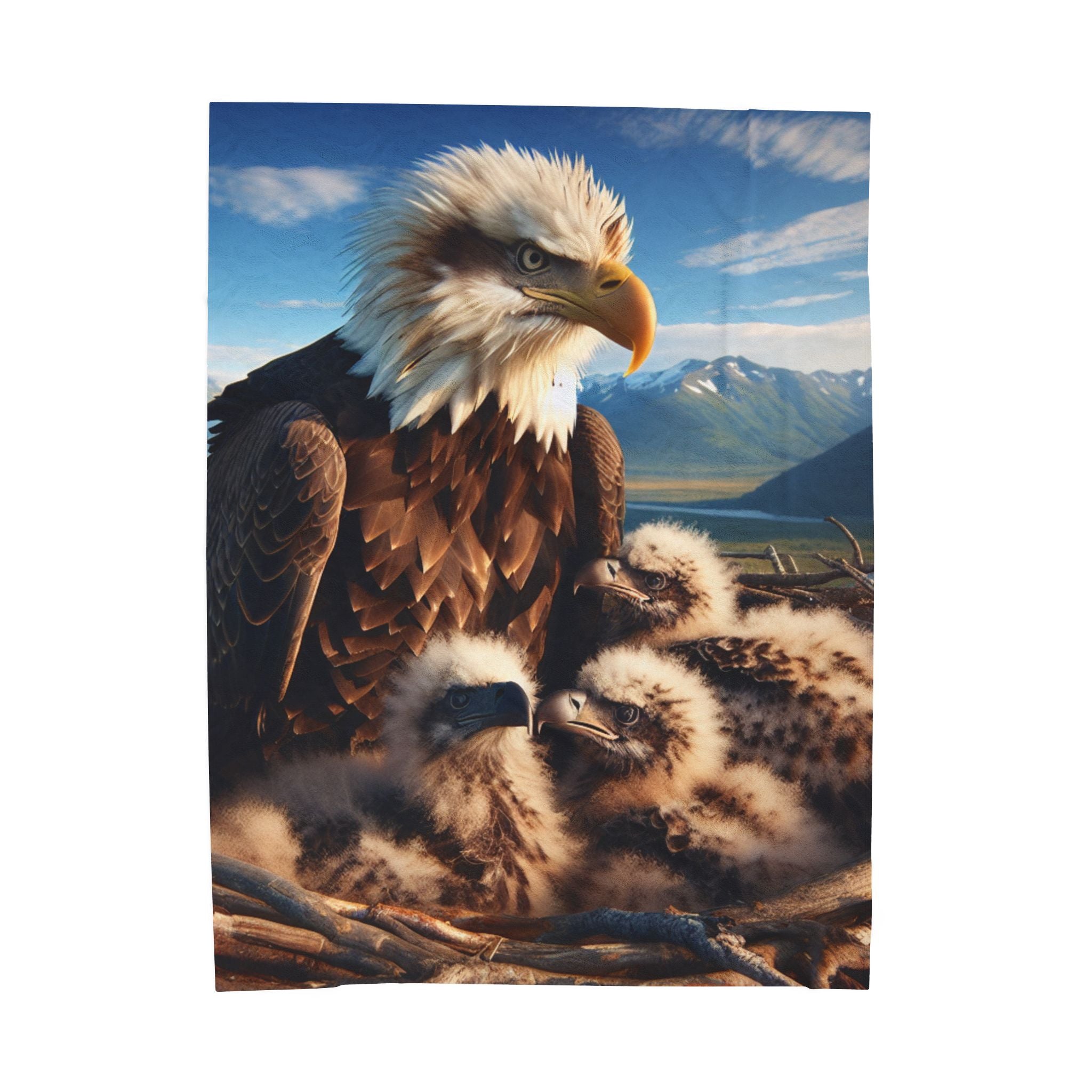 Velveteen Plush Blanket - Eagle with Baby Eagles