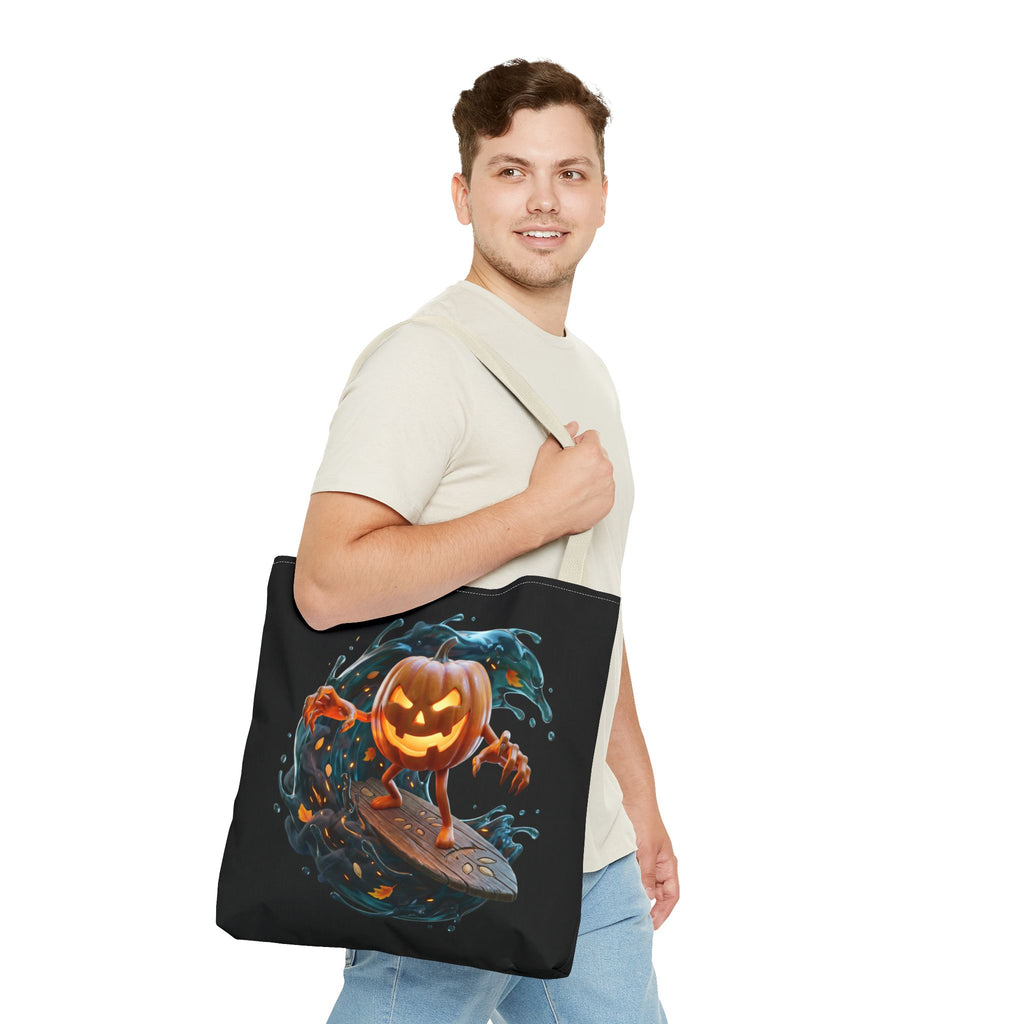 Halloween Pumpkin Surf Tote Bag — Spooky Jack-O'-Lantern Surfing Beach Tote