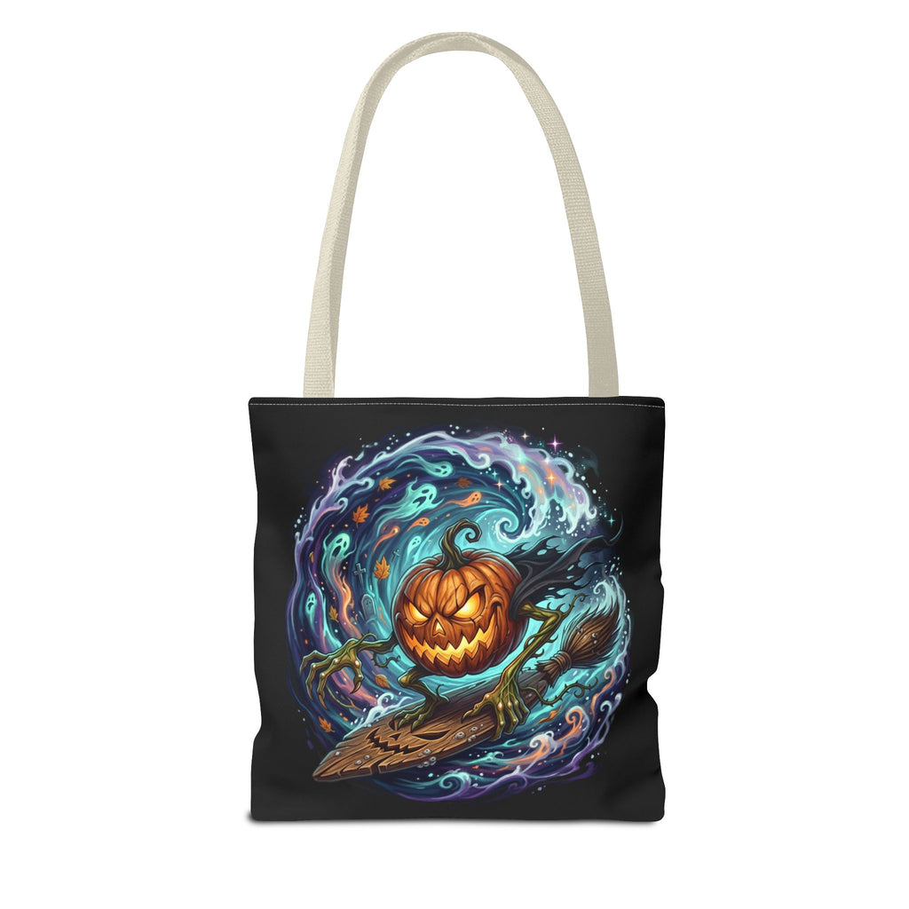 Halloween Surfing Pumpkin Tote Bag — Spooky Jack-o'-Lantern Beach Wave Tote