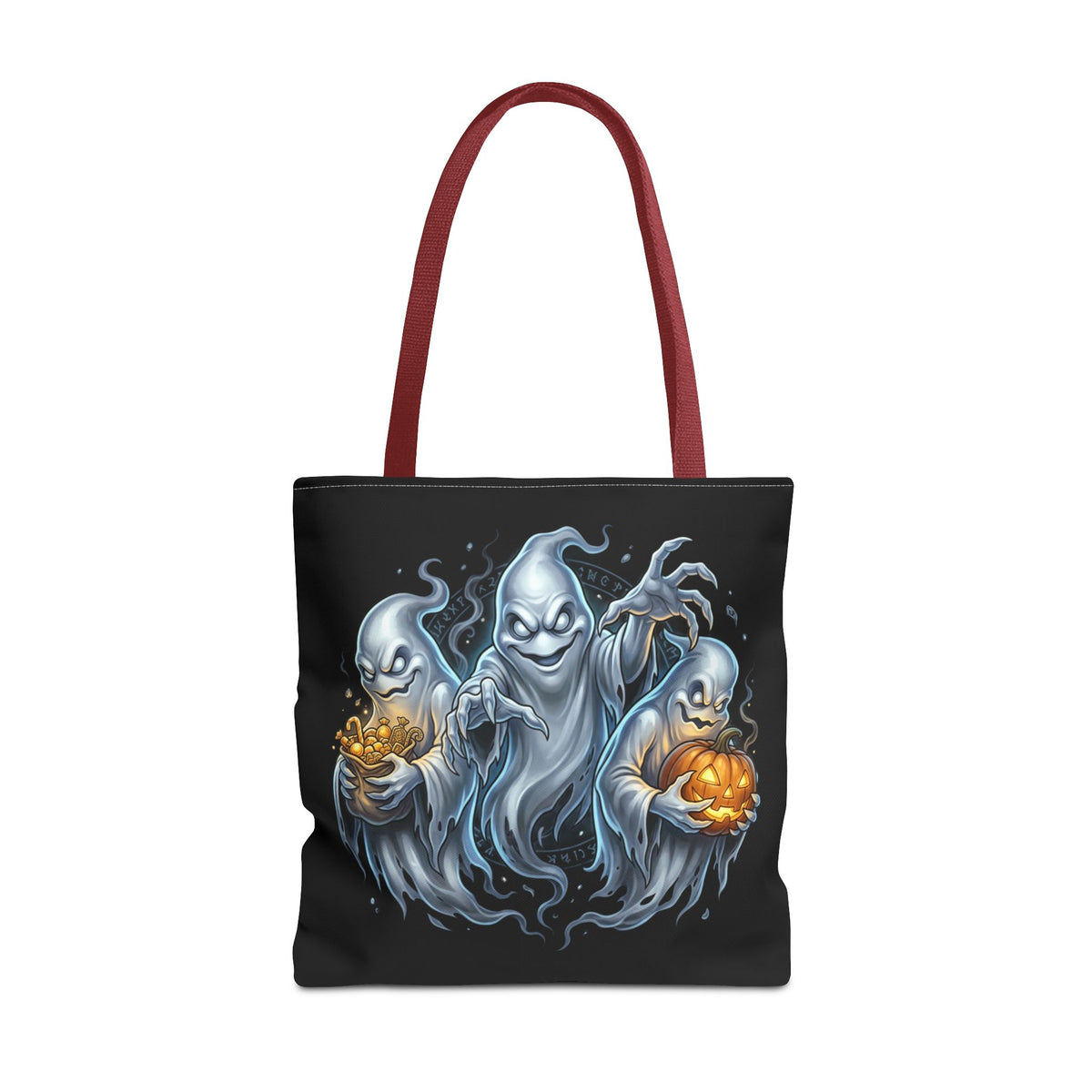Halloween Ghost Trio Tote Bag — Spooky Pumpkin Trick-or-Treat AOP Tote