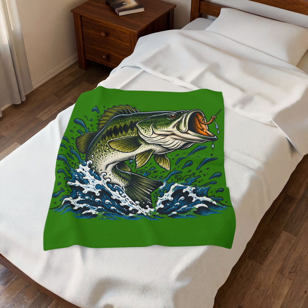 Largemouth Bass Fishing Velveteen Plush Blanket