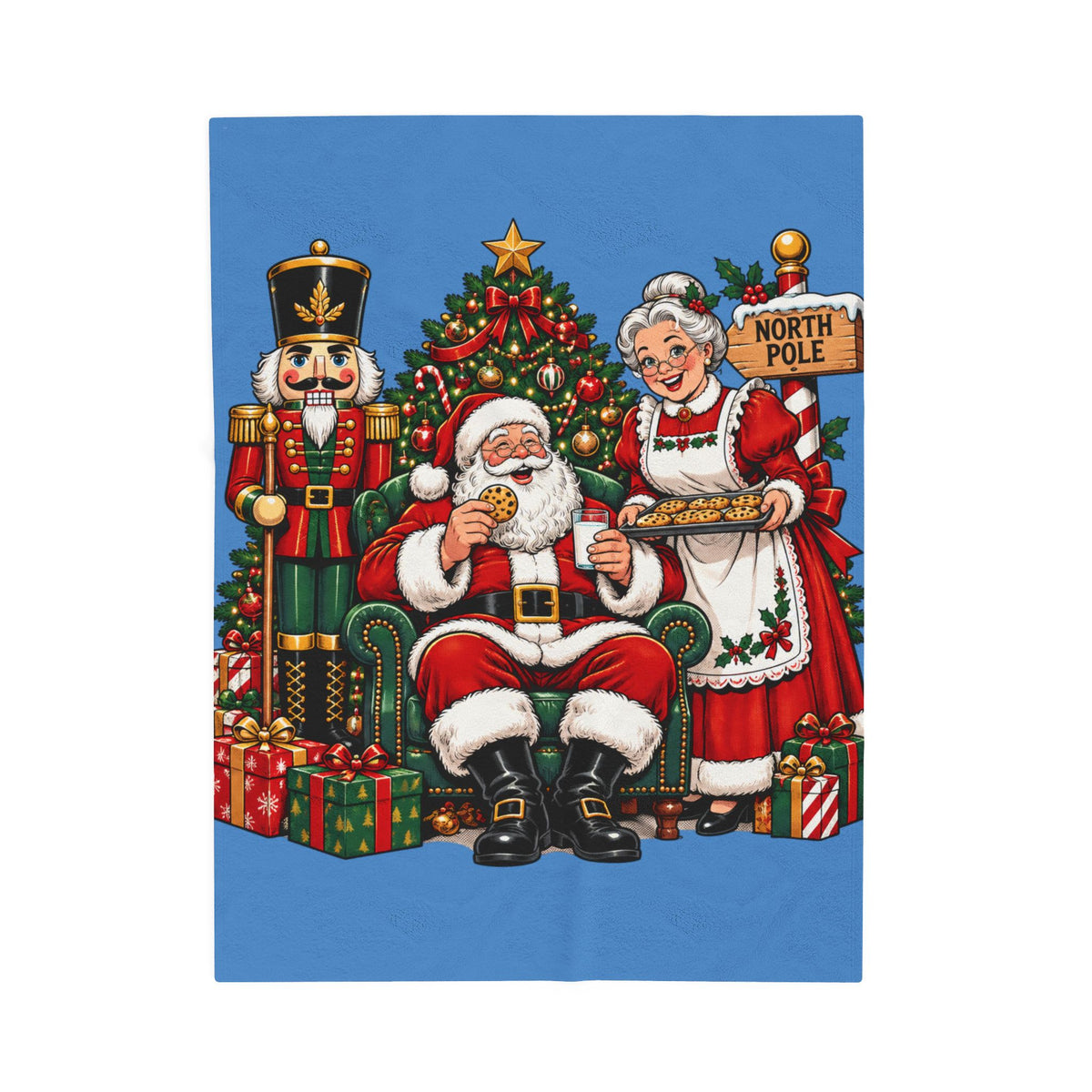 Santa Claus, Mrs. Claus & Nutcracker Christmas Velveteen Plush Blanket