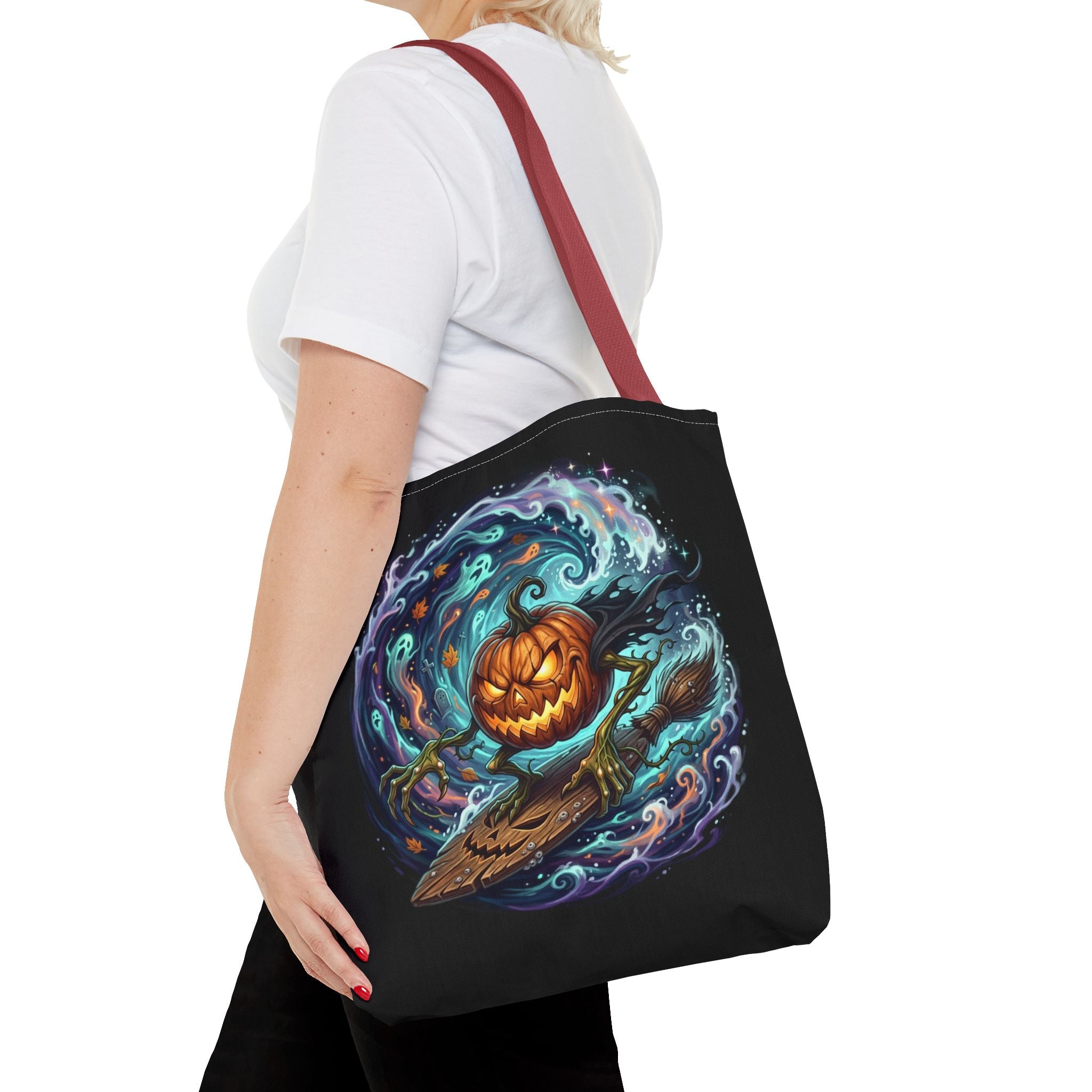 Halloween Surfing Pumpkin Tote Bag — Spooky Jack-o'-Lantern Beach Wave Tote