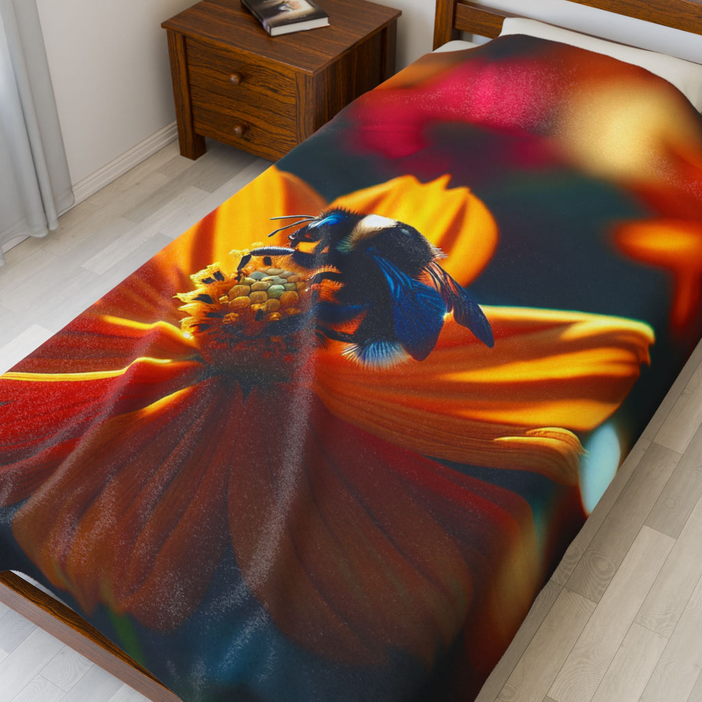 Velveteen Plush Blanket - Bee on Flower