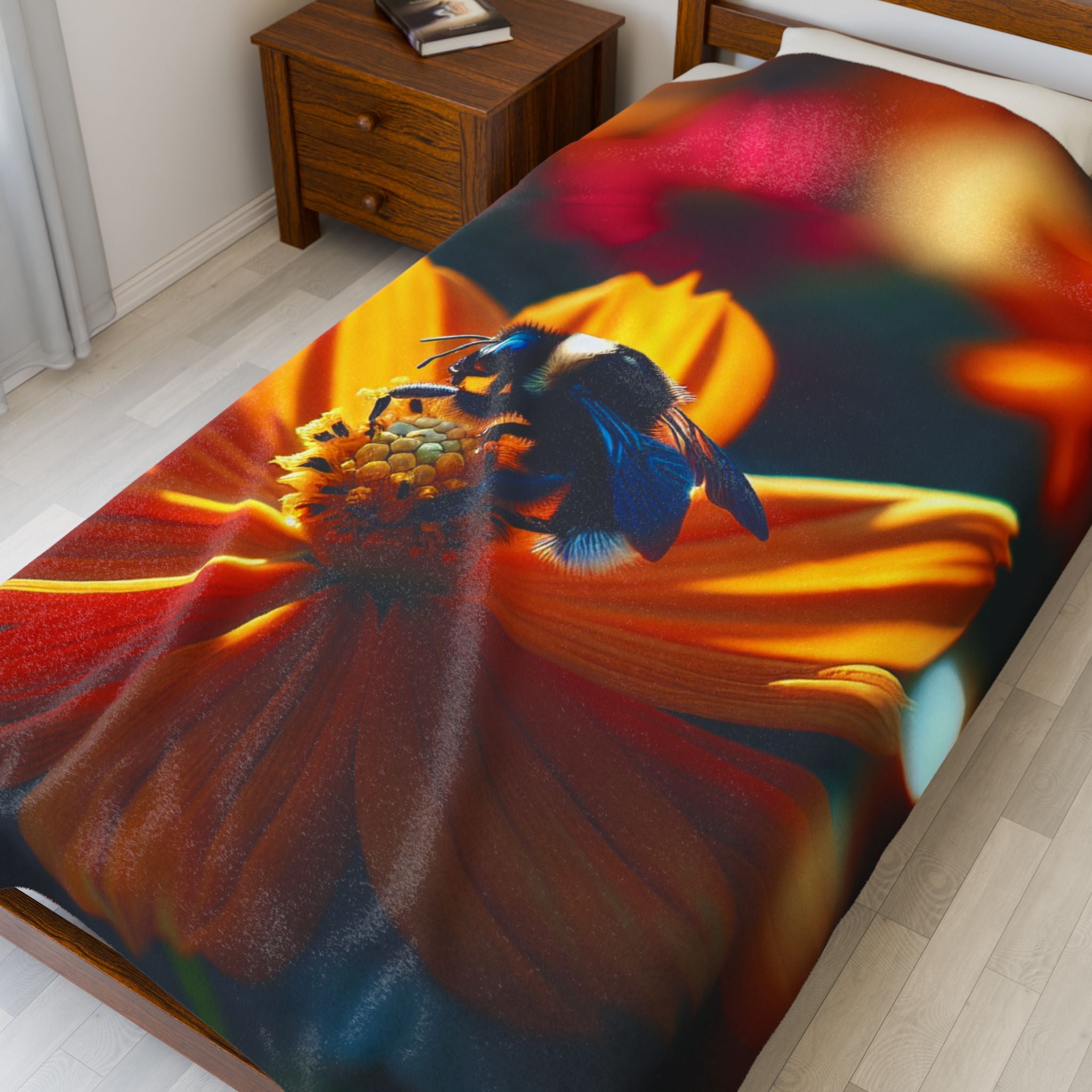 Velveteen Plush Blanket - Bee on Flower