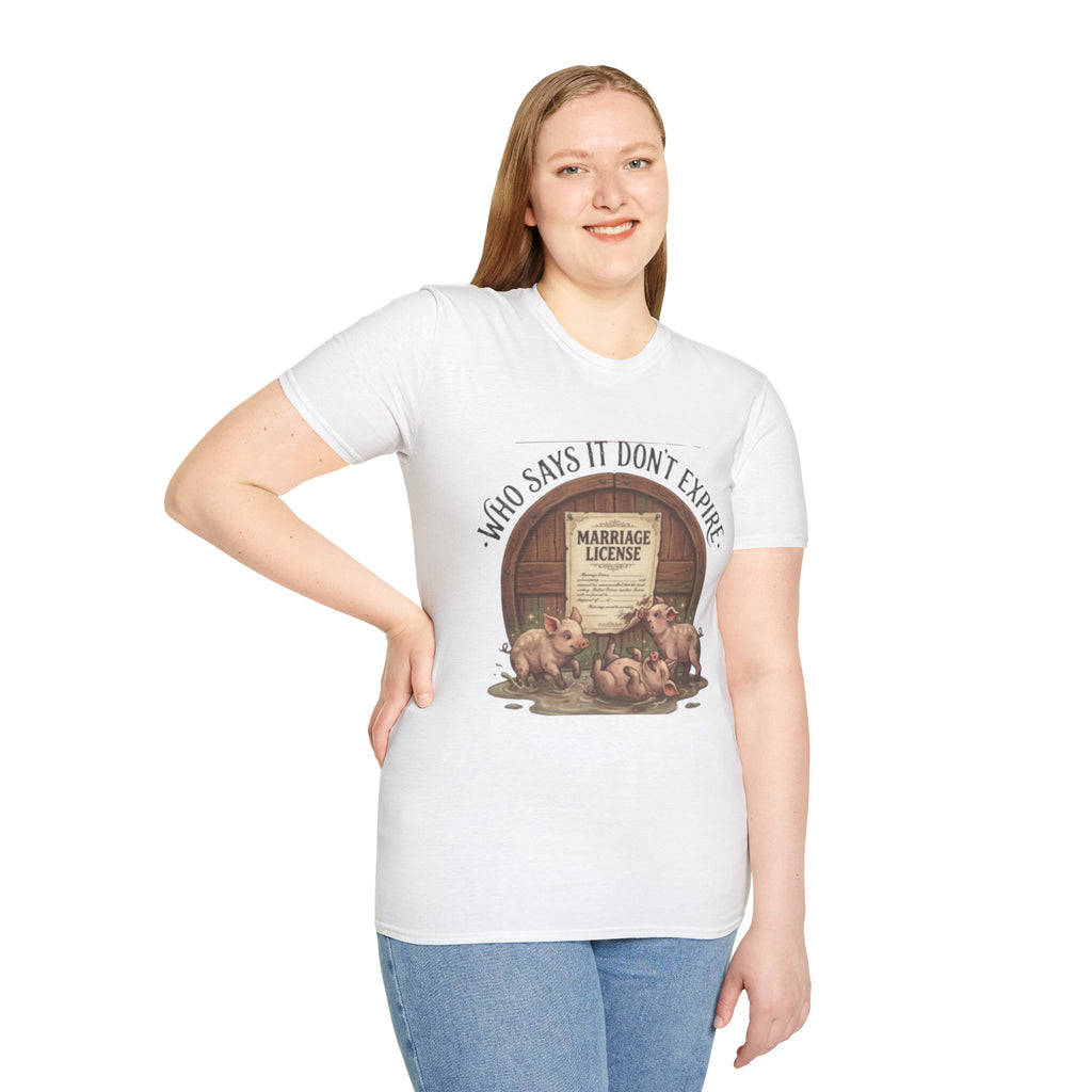 T-Shirt — "Who Says It Don't Expire" Vintage Marriage License Design