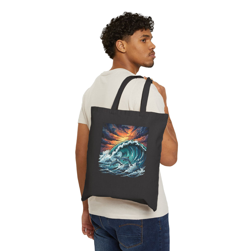 Ocean Wave Tote Bag — Vintage Sunset Surf Canvas Tote