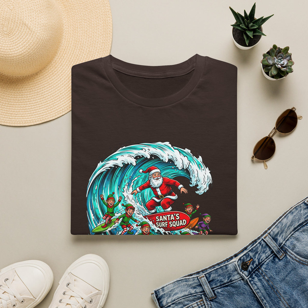 Santa’s Surf Christmas T-Shirt – Tropical Holiday Gift