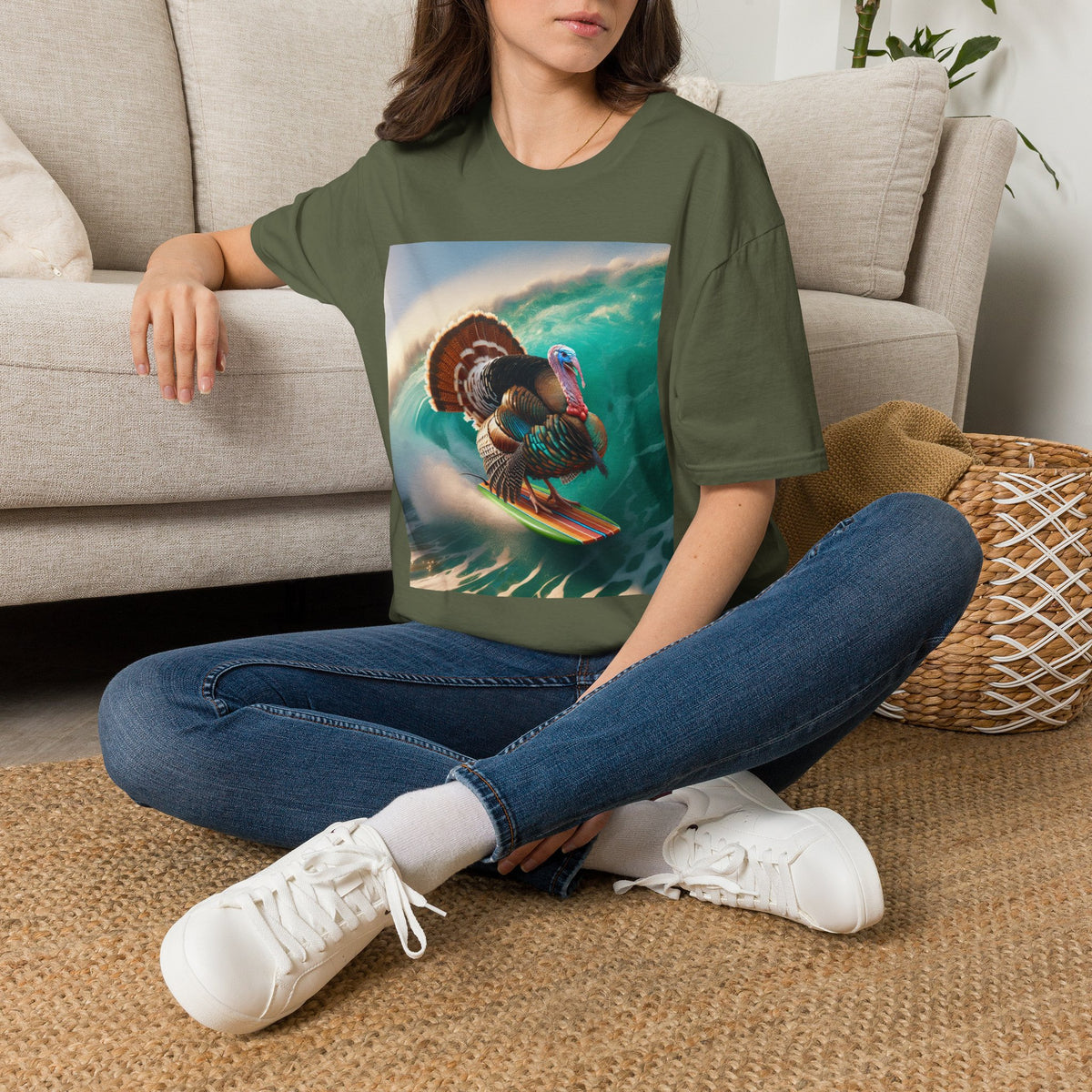 Majestic Surfing Turkey T-Shirt – Thanksgiving Wildlife Graphic Tee