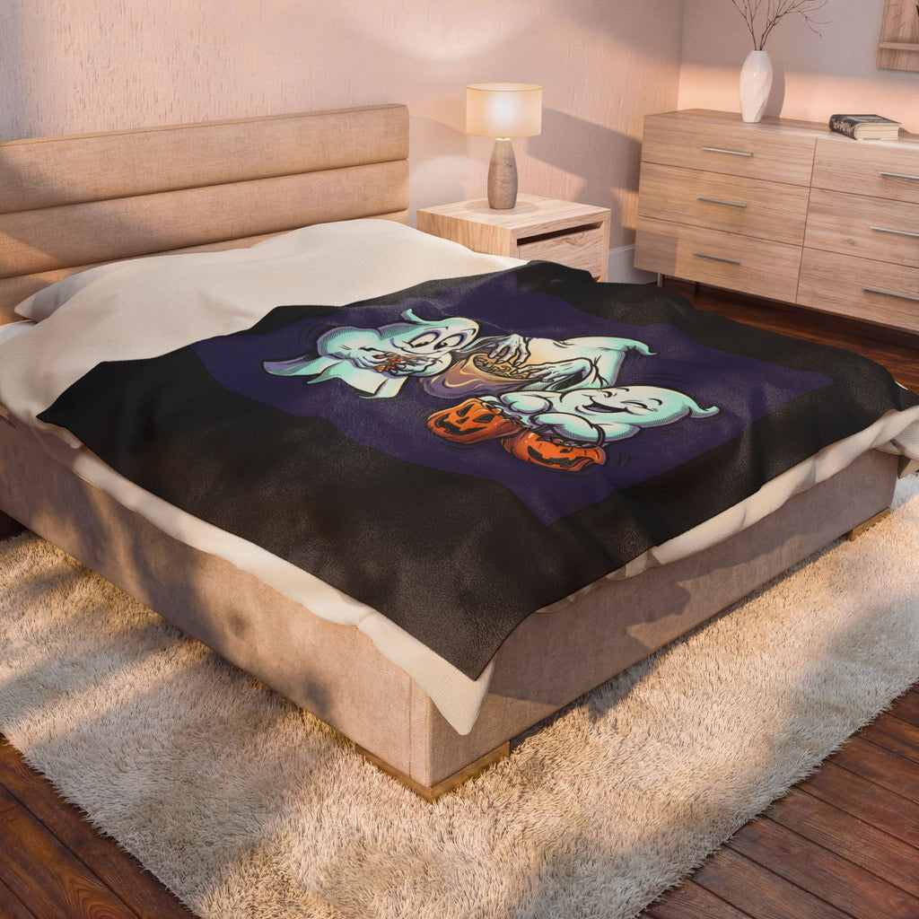 Three Ghosts Trick-or-Treat Halloween Velveteen Plush Blanket