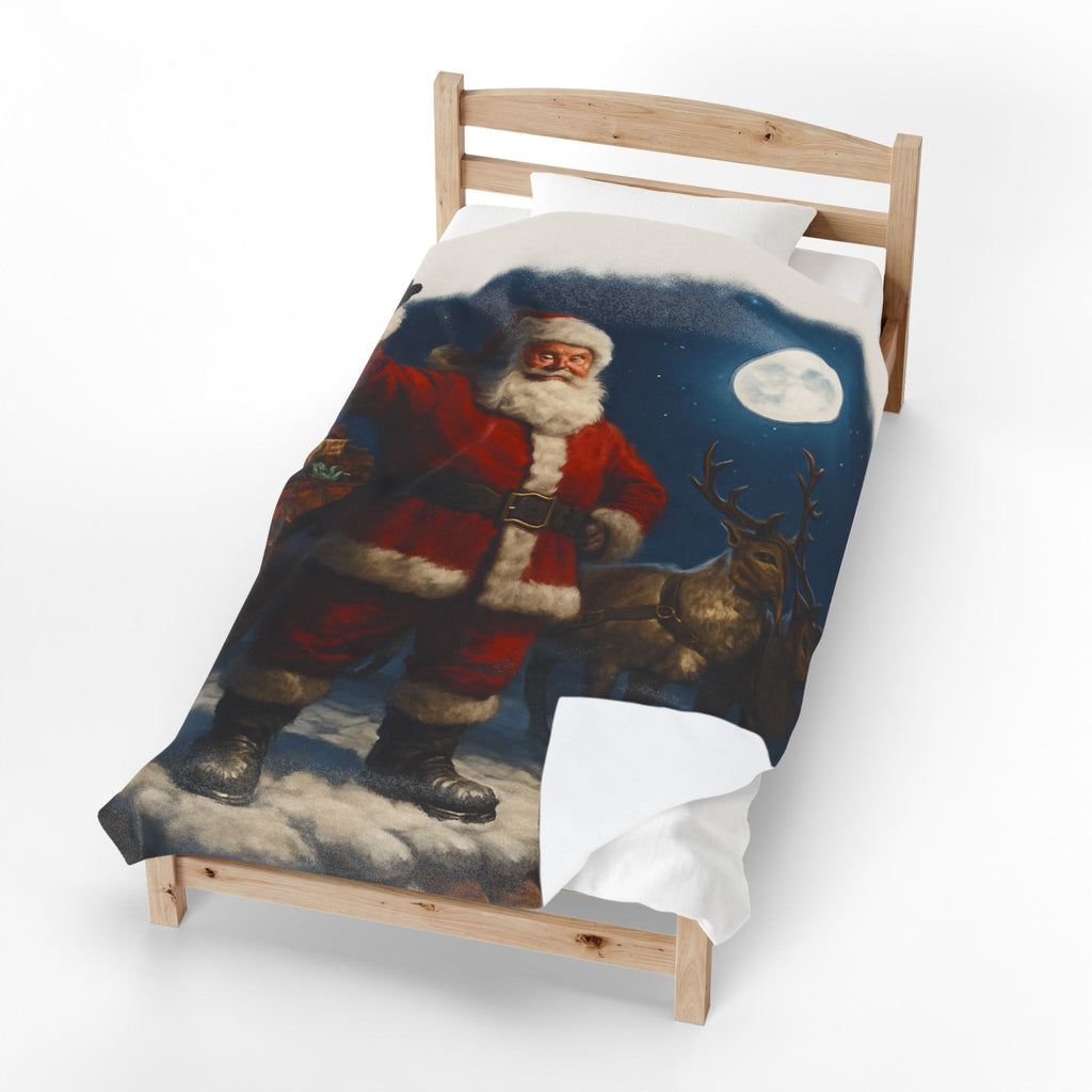 Santa Claus and Reindeer Christmas Velveteen Plush Blanket