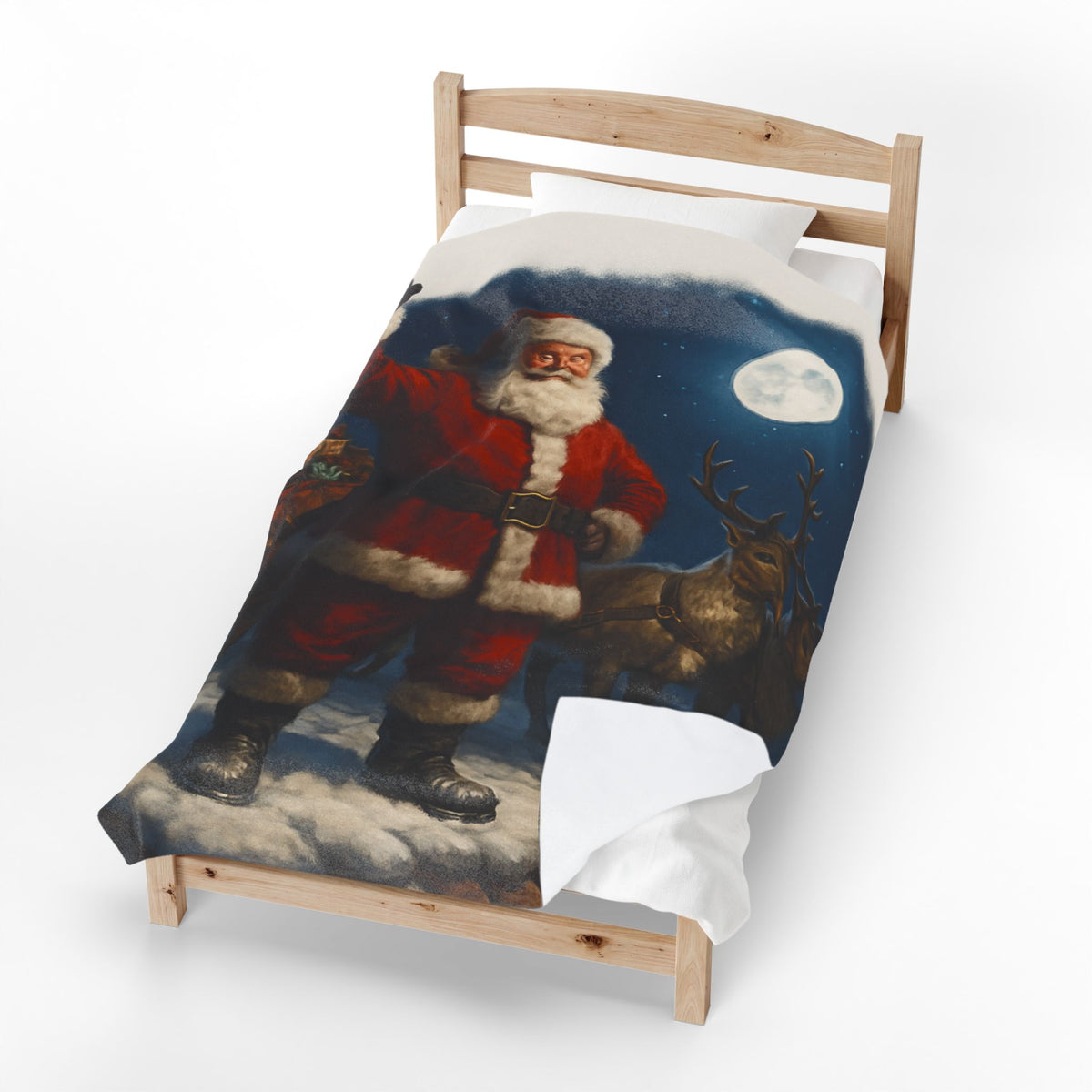 Santa Claus and Reindeer Christmas Velveteen Plush Blanket