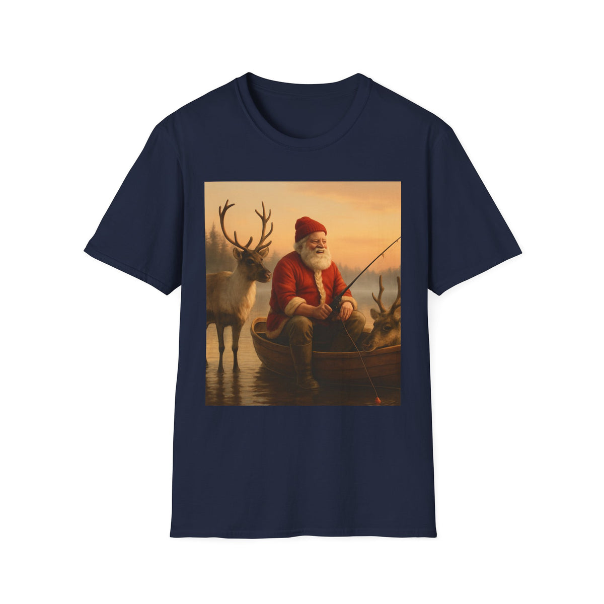 Santa Fishing with Reindeer T-Shirt
