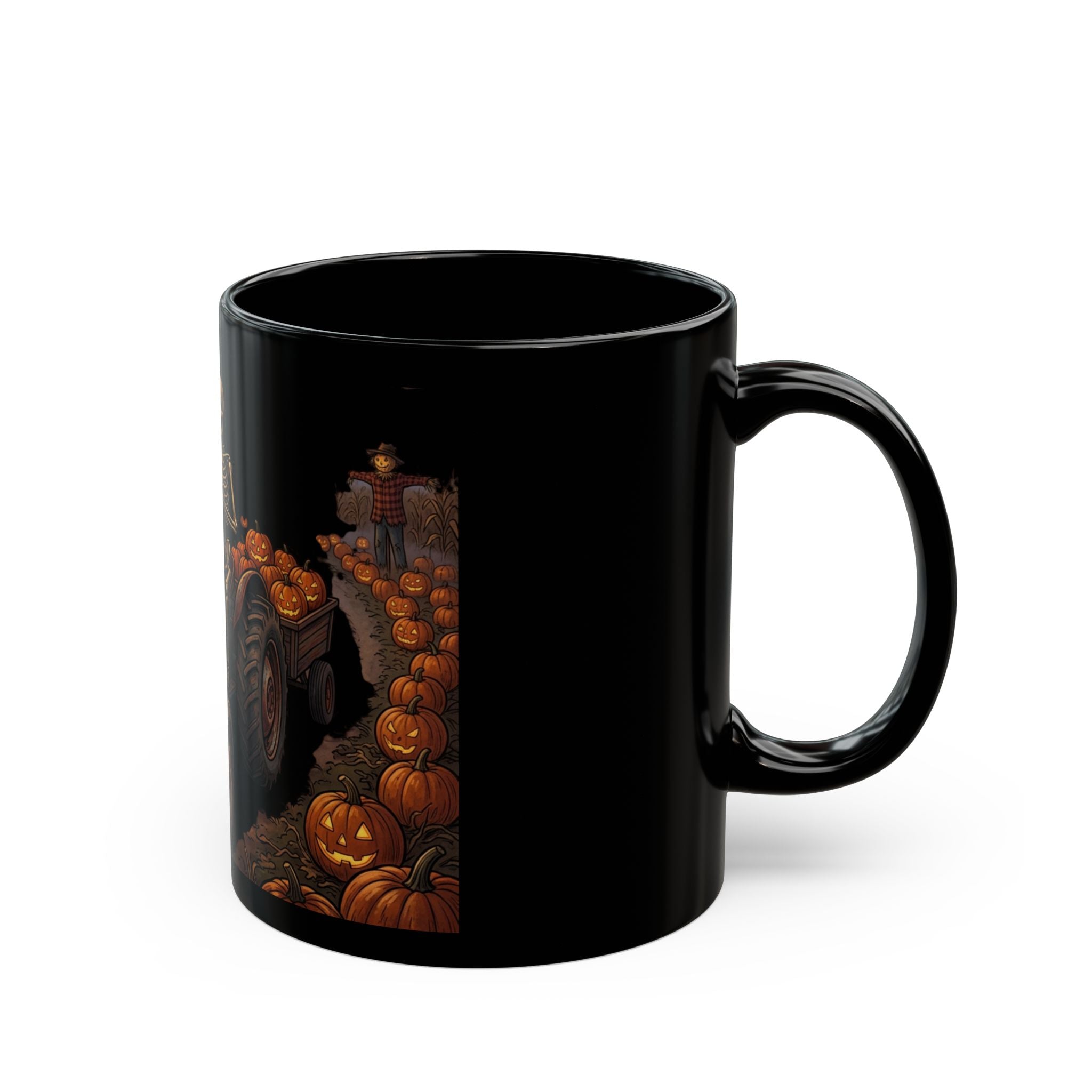 Halloween Skeleton Tractor Mug — Pumpkin Patch Spooky Coffee Cup (11oz/15oz)