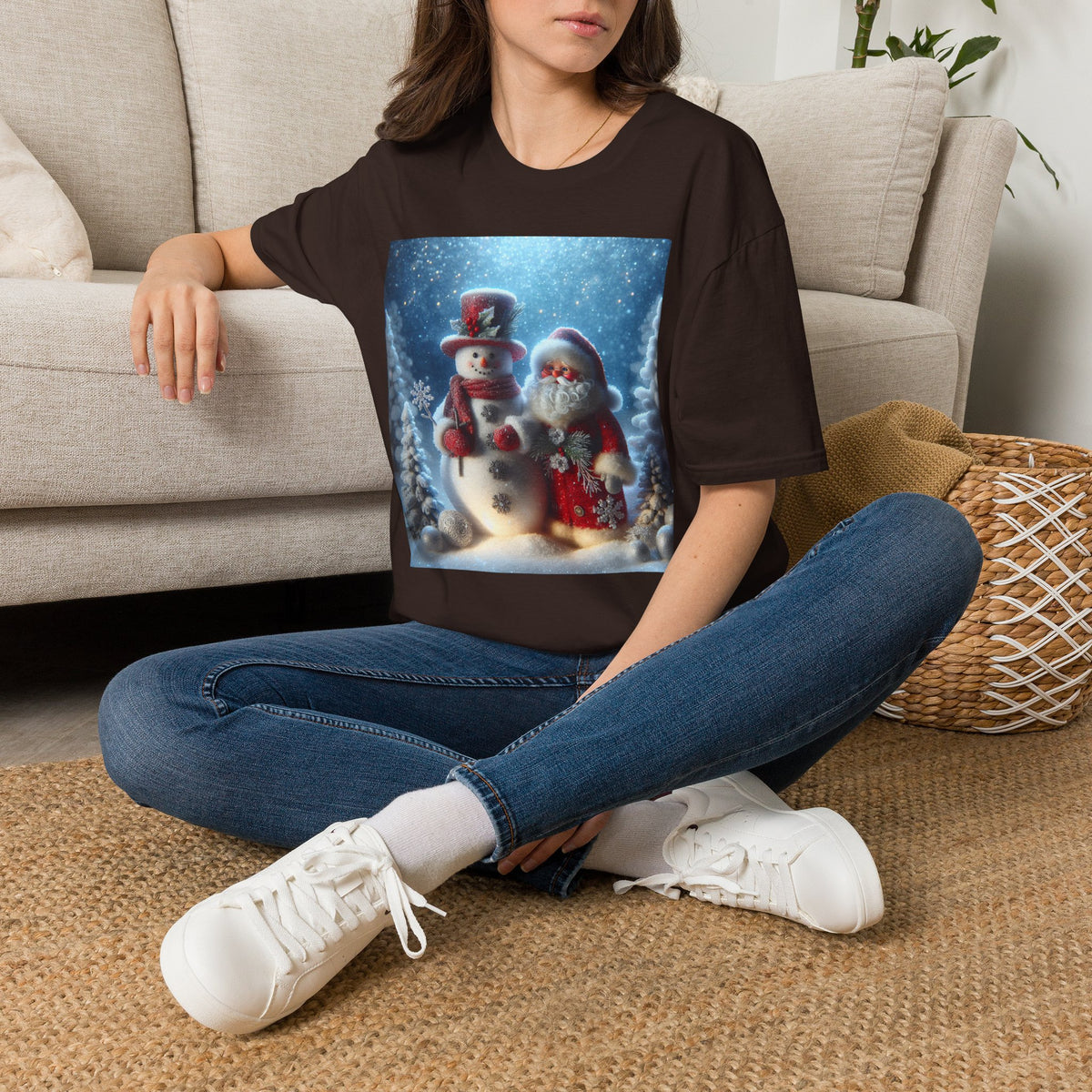 Christmas Santa & Snowman T-Shirt — Holiday Winter Scene Tee