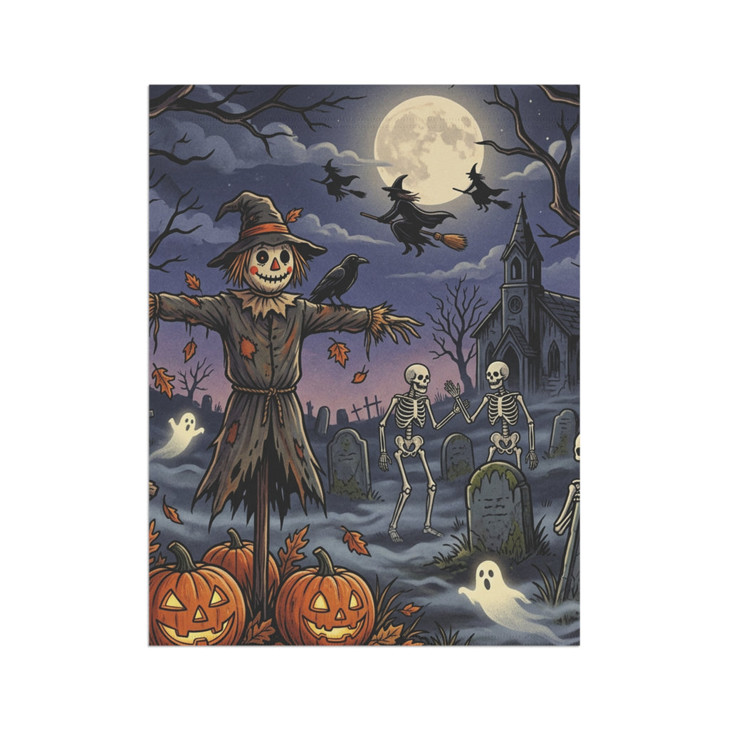 Halloween Scarecrow Garden Flag — Spooky Pumpkin Graveyard Yard Banner