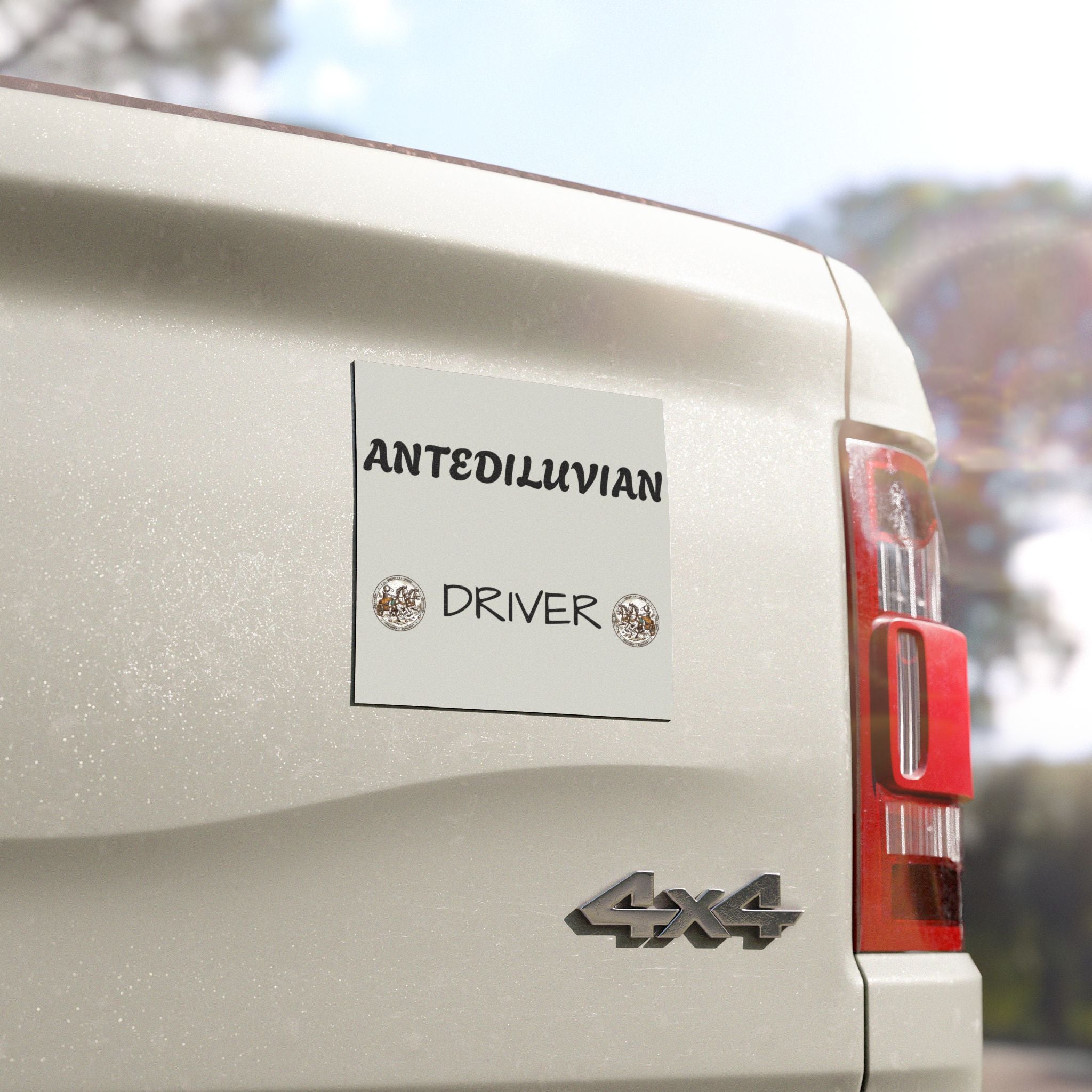 Antediluvian Driver Funny Slow & Steady Car Magnet – Gray