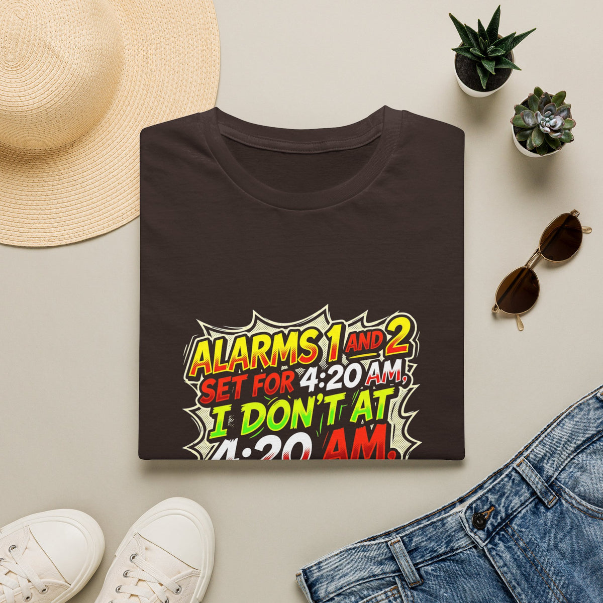 420 Humor T‑Shirt — “Alarms 1 and 2 Set for 4:20 AM” Funny Cannabis Tee