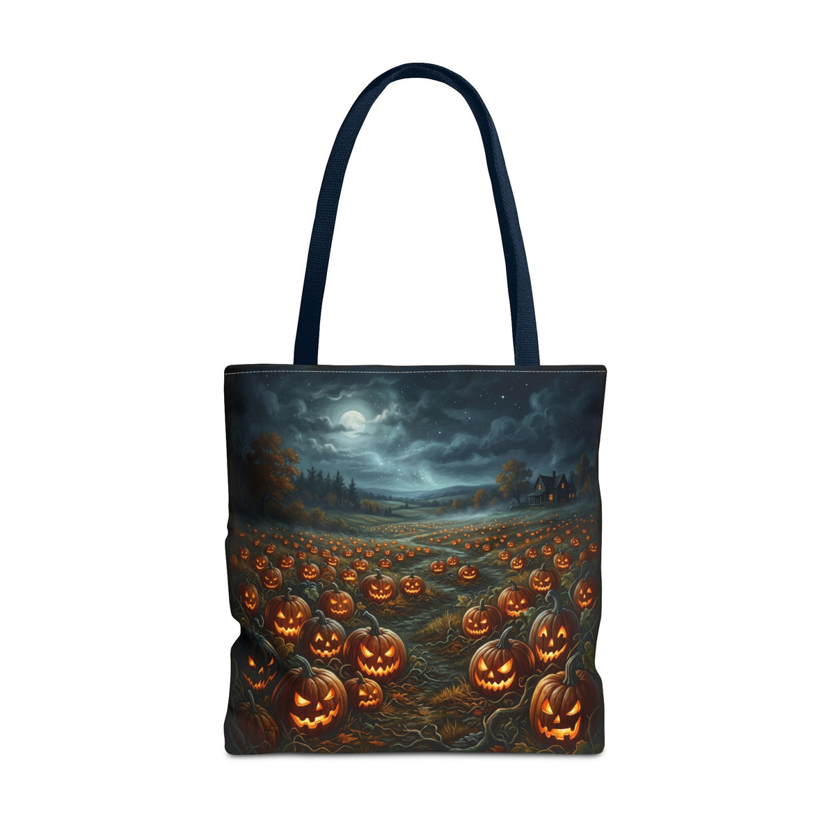 Halloween Pumpkin Field Tote Bag — Spooky Jack-O'-Lantern All-Over Print